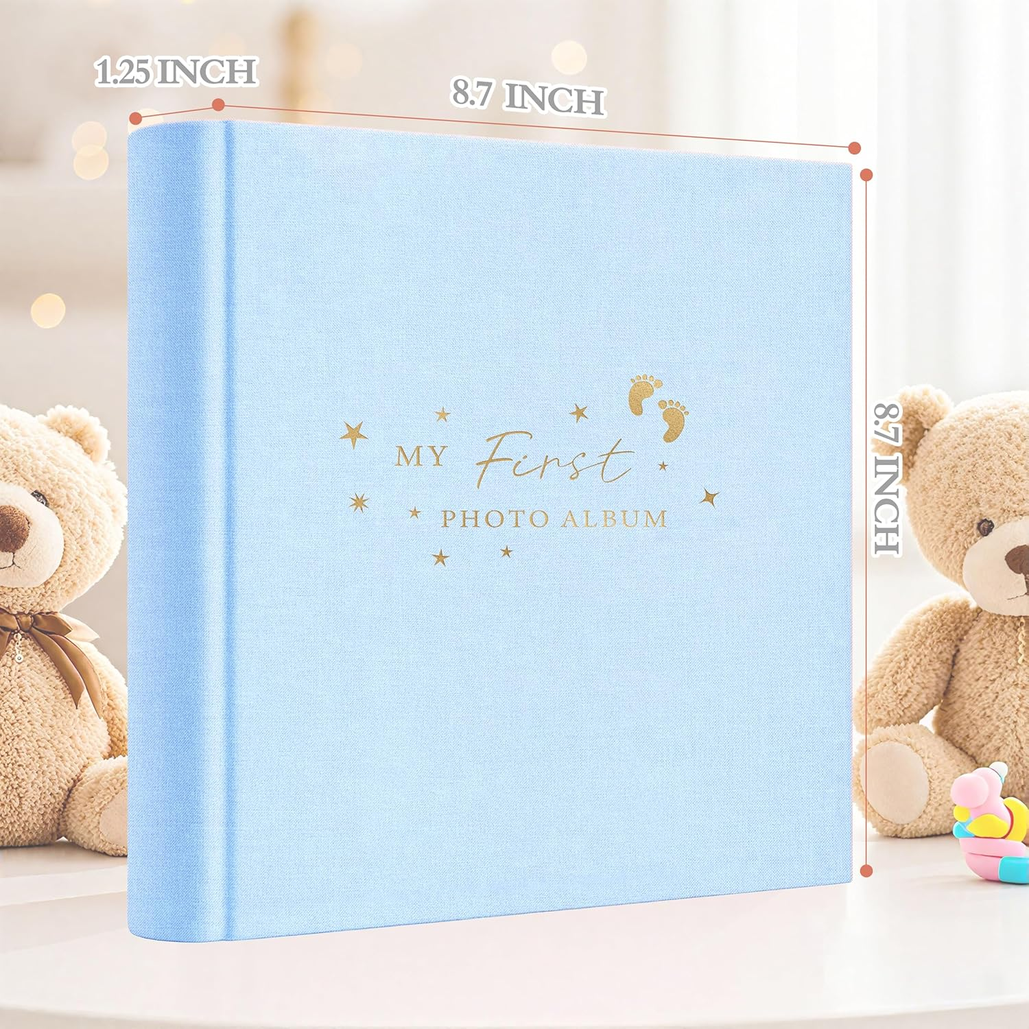 Holoary Baby Photo Album 4X6 100 Photos with Writing Area, 100 Pockets 4X6 Picture Album, Linen Fabric Cover Picture Book for Photos, Baby Photo Albums Hot Stamping Cover(Blue)