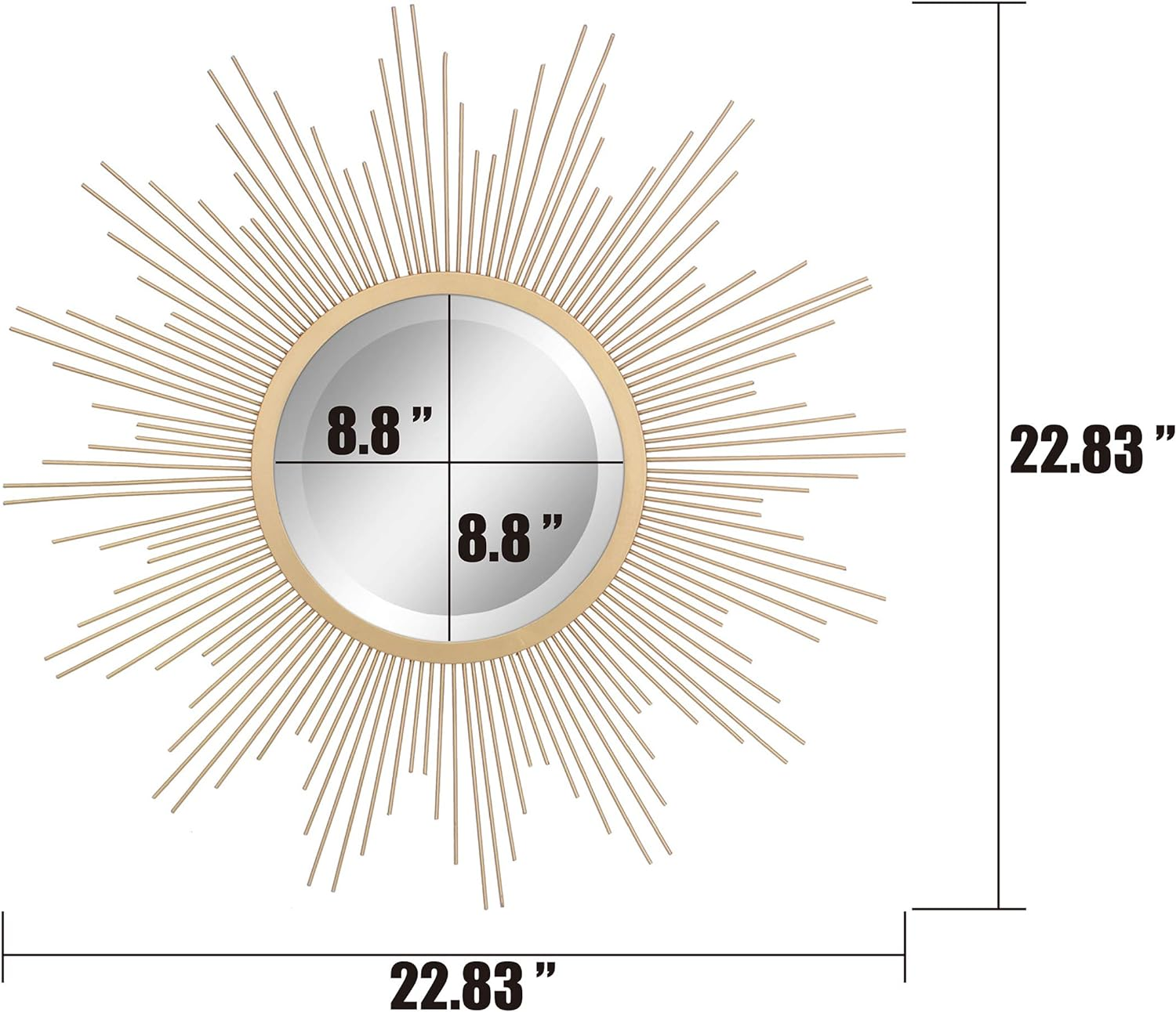 Stonebriar round 23" Antique Gold Metal Starburst Hanging Wall Mirror with Attached Mounting Bracket, Decorative Decor for the Living Room, Bedroom, Bathroom, Hallway, and Entryway image number 1