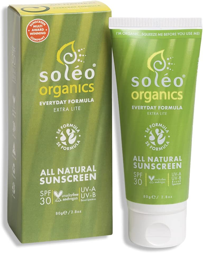 Soleo Organics SPF 30 Everyday Formula Extra Lite All Natural Sunscreen 80 G, Green (SOSEVE)