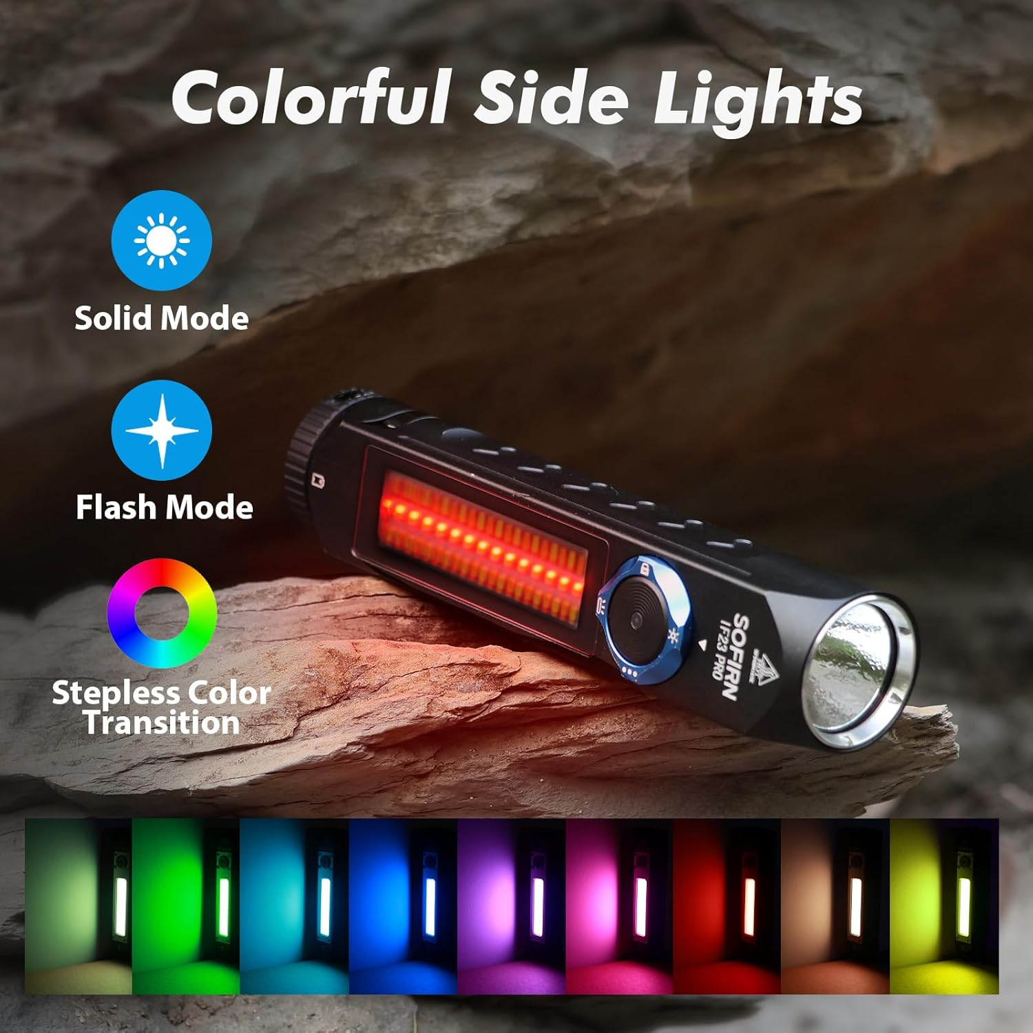 Sofirn IF23 Pro Torch Rechargeable 5000 High Lumens, Super Bright 3-In-1 Flashlight with Side White Light & RGB Color Light, 60 Leds, Magnetic Base, Simple UI for Home, Emergency, Camping, Work image number 6