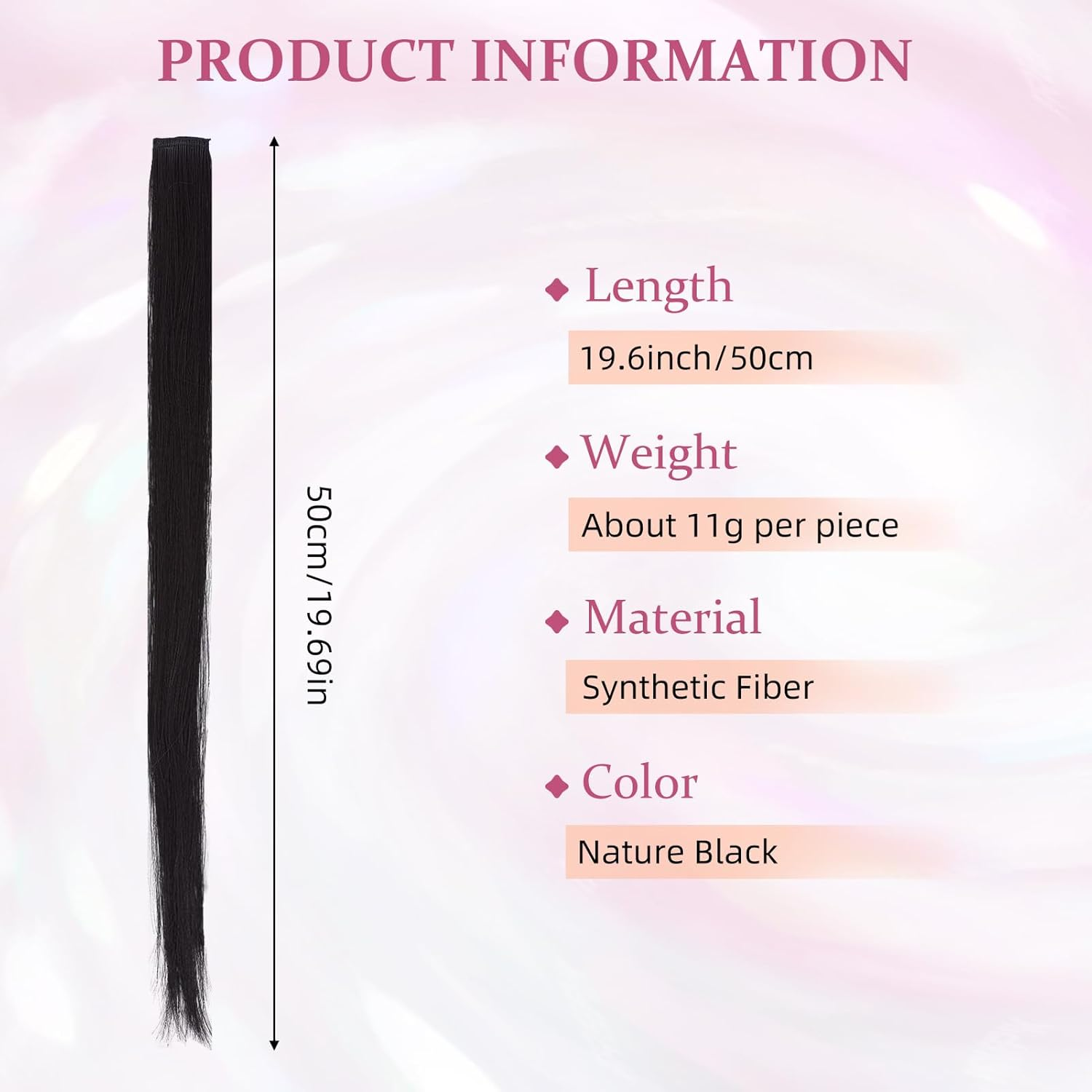 NICENEEDED Clip-In Hair Extensions in Jet Black Long Straight Hair Extensions for Halloween Christmas Cosplay (10 Pieces 20 Inches) image number 3