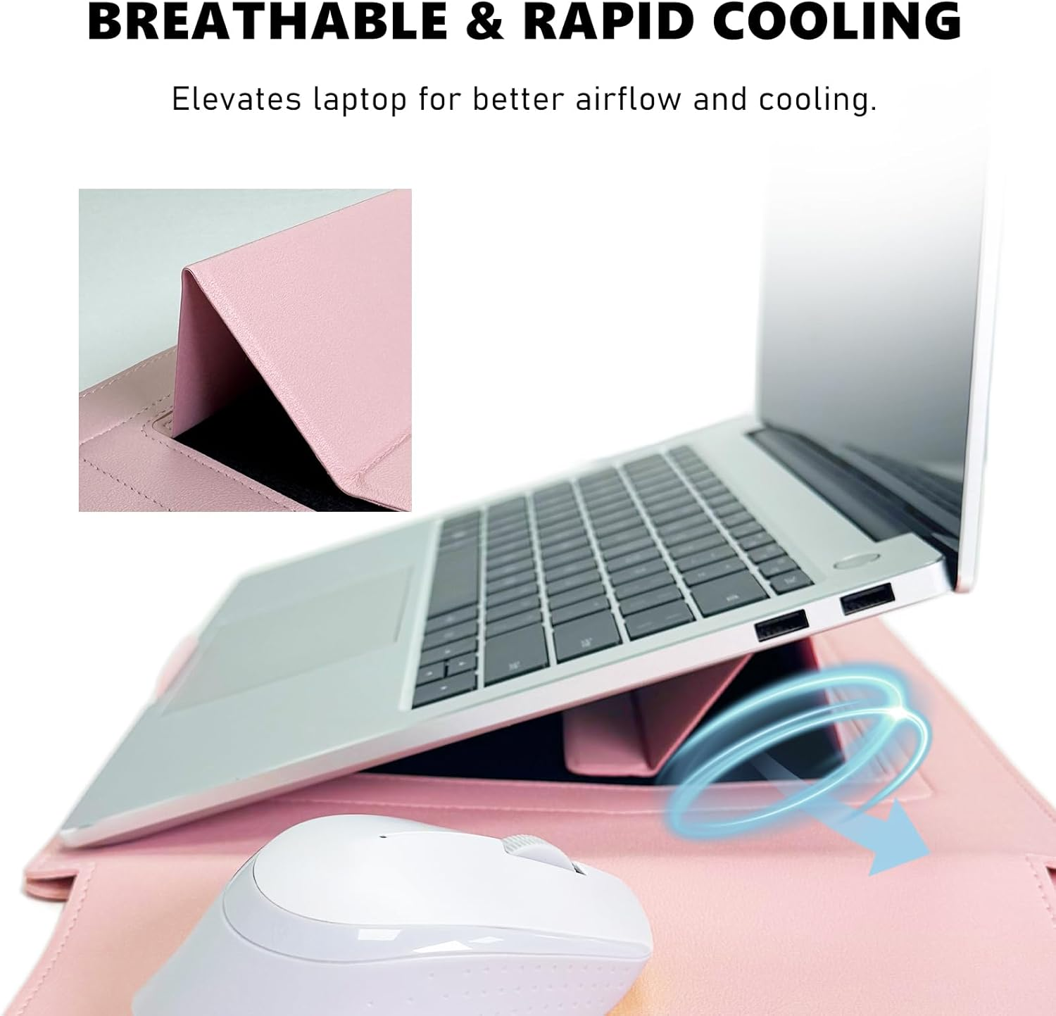 3-In-1 New Leather Laptop Sleeve Cover, with Stand Mouse Pad & Small Bag, Notebook Computer Protective Cover Slim Case for Macbook Air/Pro HP Dell ASUS Lenovo (13/14 Inch, Pink) image number 3