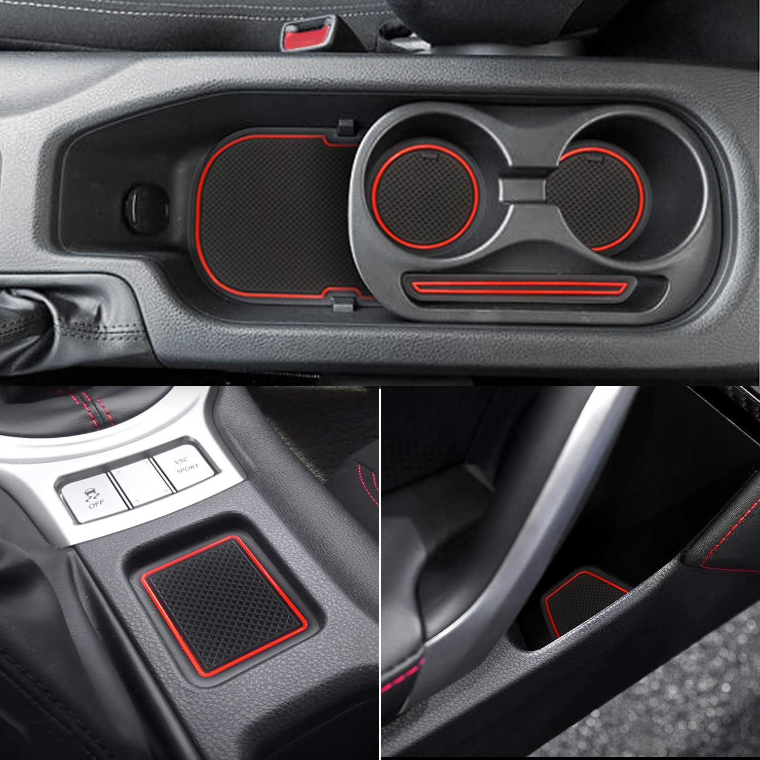 Auovo 8Pcs Anti-Dust Mats for Toyota 86 Subaru BRZ Scion FR-S Accessories 2020 2019 2018 2017 2016 2015 2014 2013 Door Pocket Slot Liner Pad Car Cup Holder Insert Center Console Interior(Red)