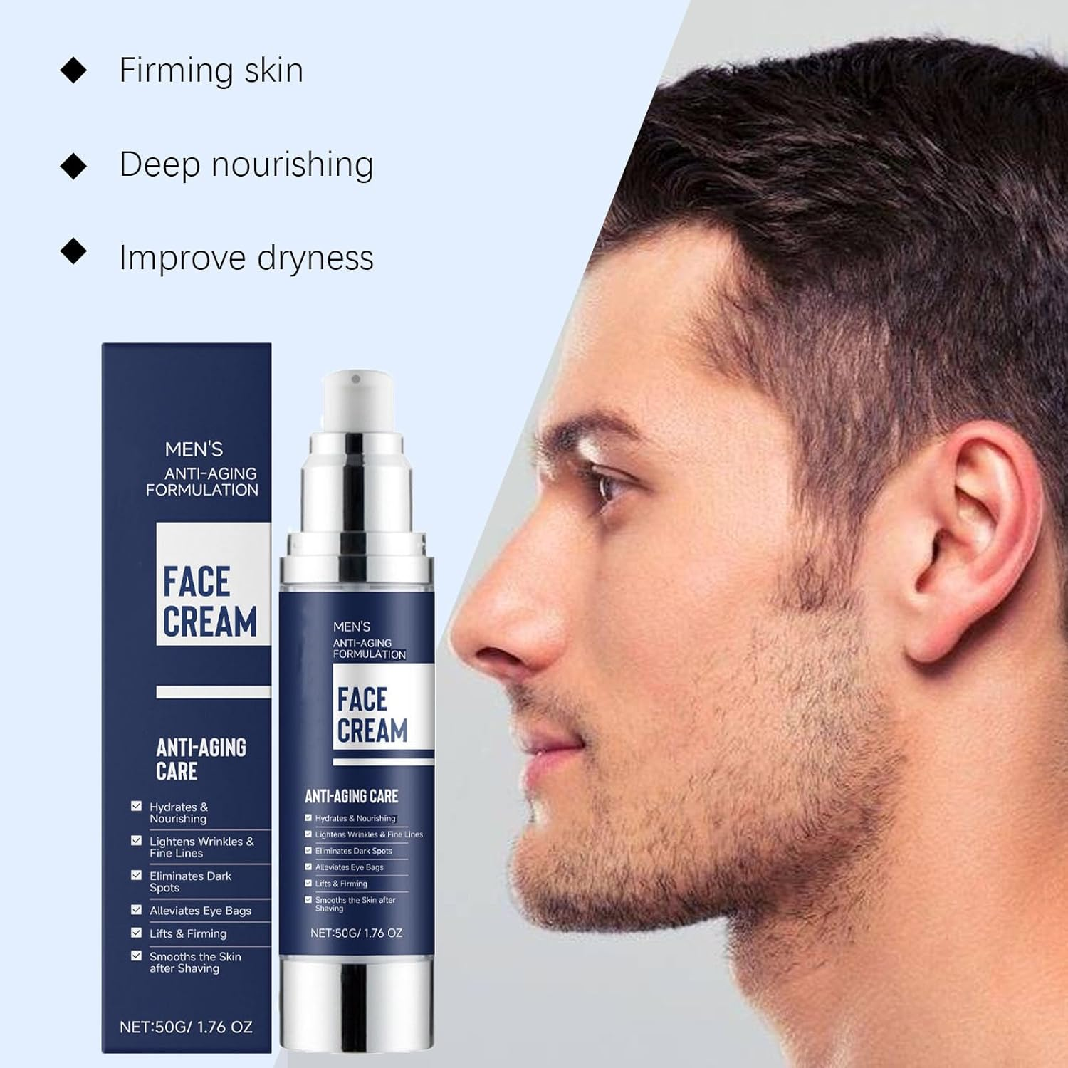 6-In-1 Mens Face Moisturizer, anti Aging Face Men Cream, Reduce Facial Dark Circles, Dark Spots Remover, Eye Bags Treatment, Anti-Wrinkle & Nourishing, after Shave Lotion for Men (3Pcs) image number 6