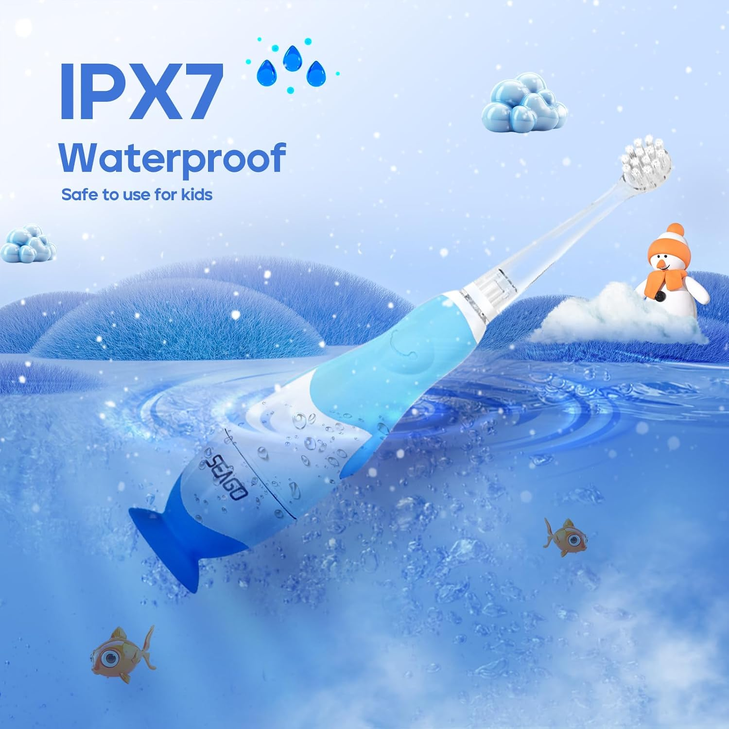 SEAGO Kids Electric Toothbrushes for Baby 0-3 Years, Toddler Toothbrush with Smart Timer and Suction Base, 4 Replacement Brush Heads, LED Observing Light SG-513 (Blue) - Blue image number 5