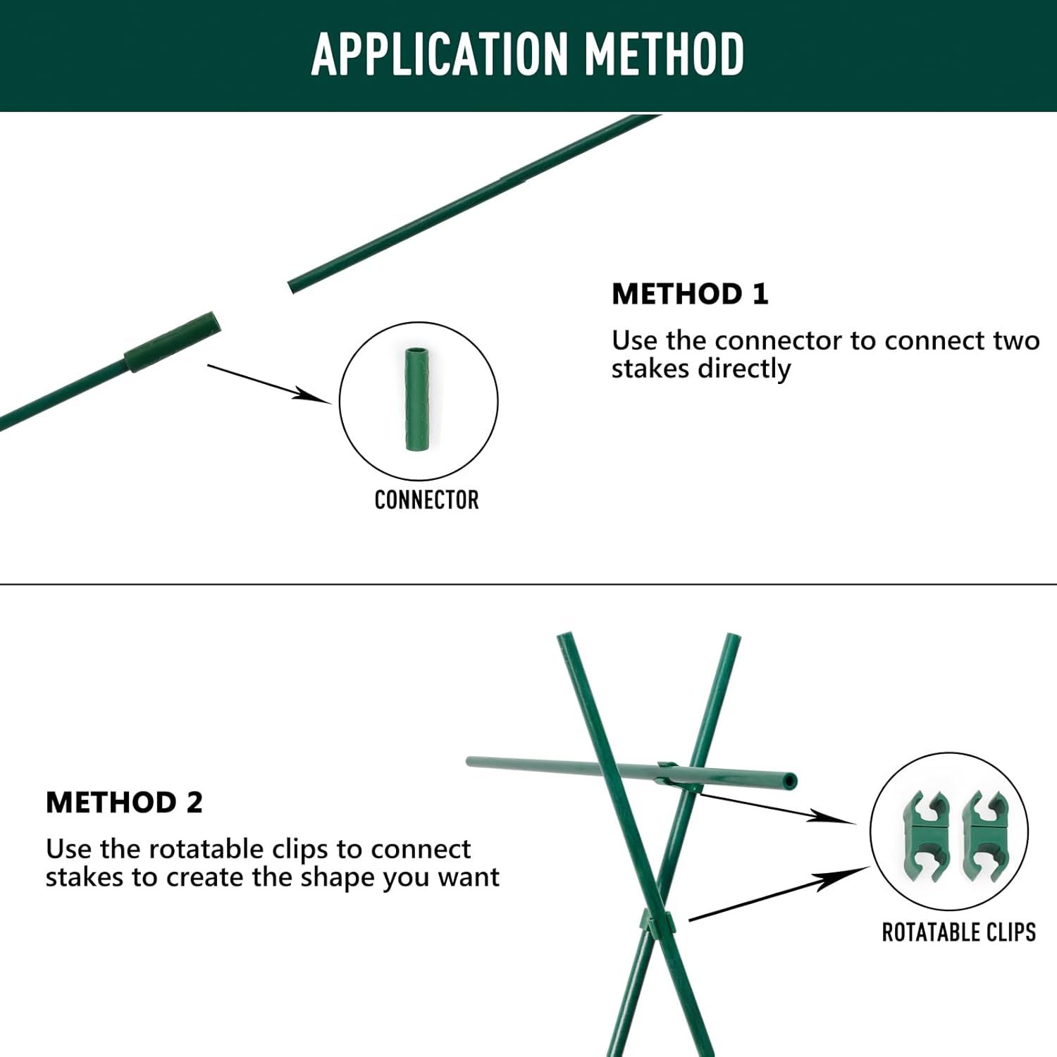 MAXPACE 62Pcs Garden Stakes Kit: Includes 20 Sets of Fiberglass Plant Sticks Supports & Accessories for DIY 4Ft, 5Ft, 6Ft, 7Ft Stakes for Tomato, Vegetables, Indoor & Outdoor Gardening Supplies image number 6