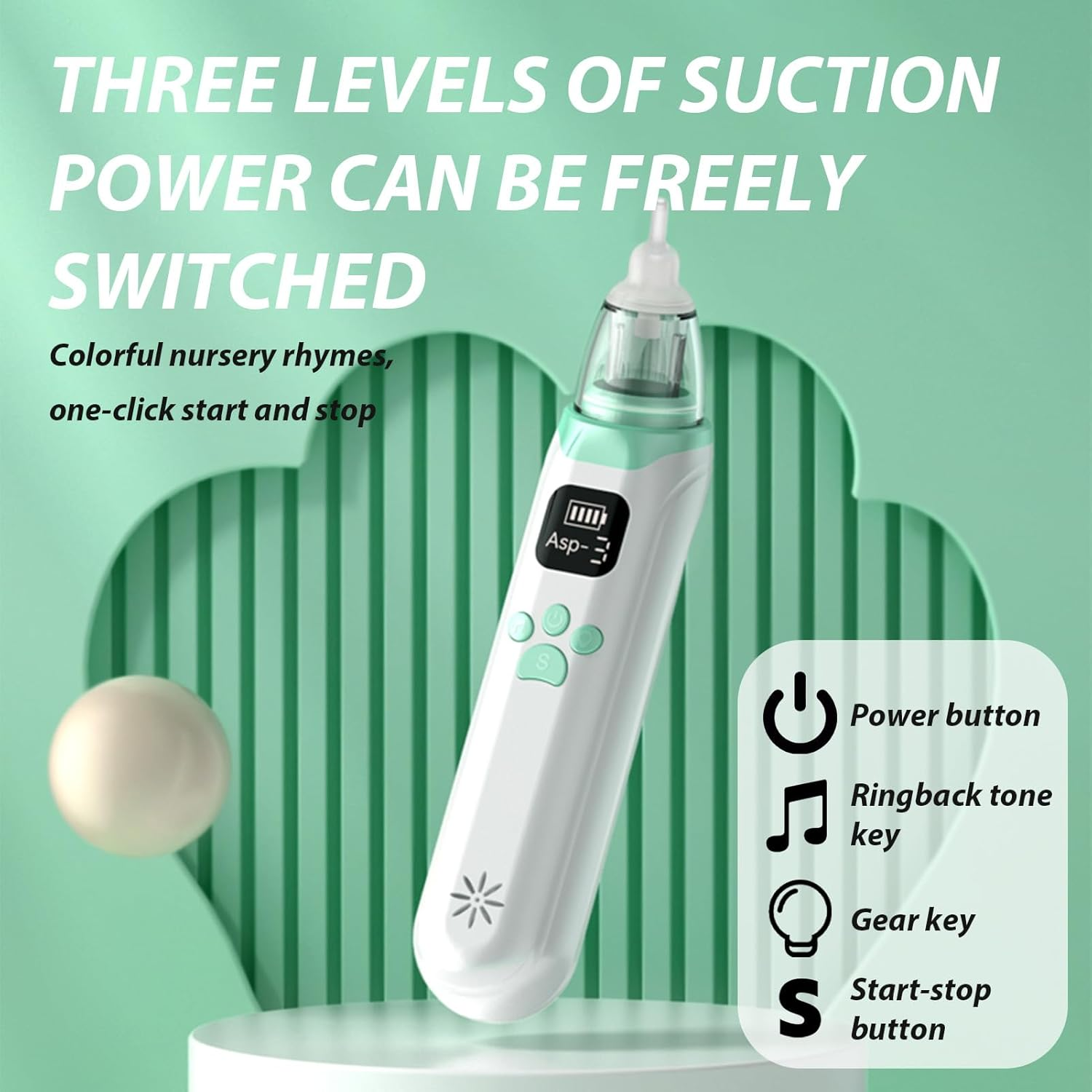 Baby Nasal Aspirator Electric, 3 Types Adjustable Gear, Includes 3 Soft Silicone Tips, Soothing Music & LED Lights, Ideal for Newborns Infants and Toddlers up to 12 Years image number 4