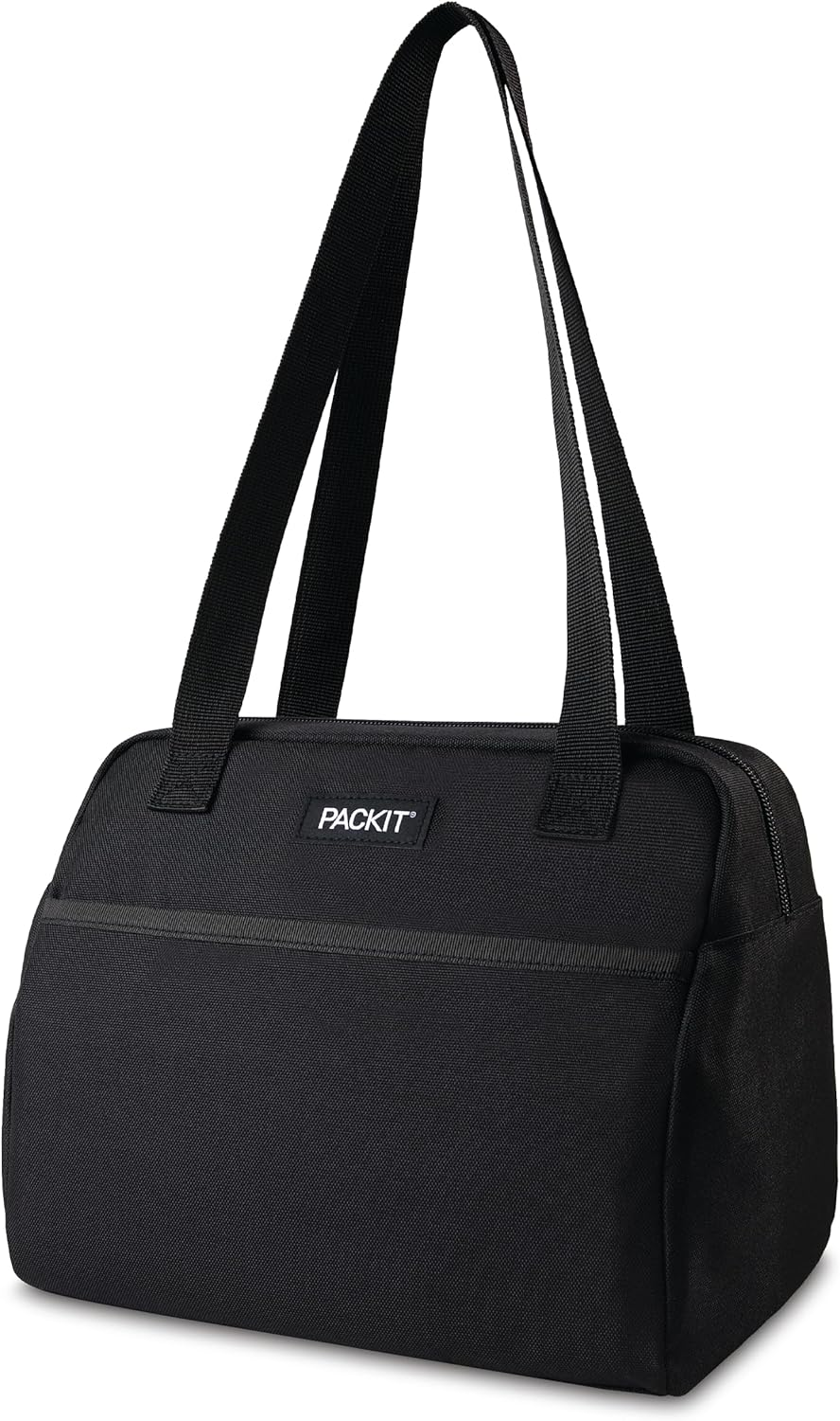 Packit&reg; Freezable Hampton Lunch Bag, Black, Built with Ecofreeze&reg; Technology, Collapsible, Reusable, Zip Closure with Front Pocket and Shoulder Straps, Designed for Fresh Office Lunches image number 4