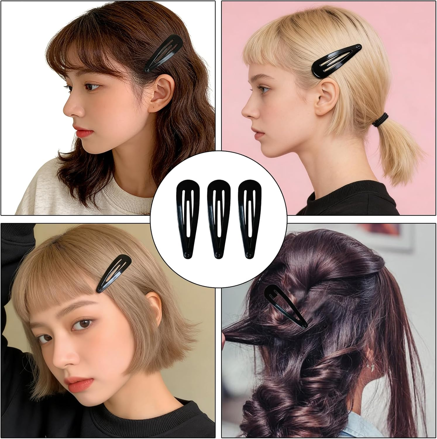 JANGJANG 50 Pcs Snap Hair Clips for Women, Durable Black Barrettes Metal Hair Clips Accessories, Perfect for Everyday Use, Hair Styling, and Fashionable Looks