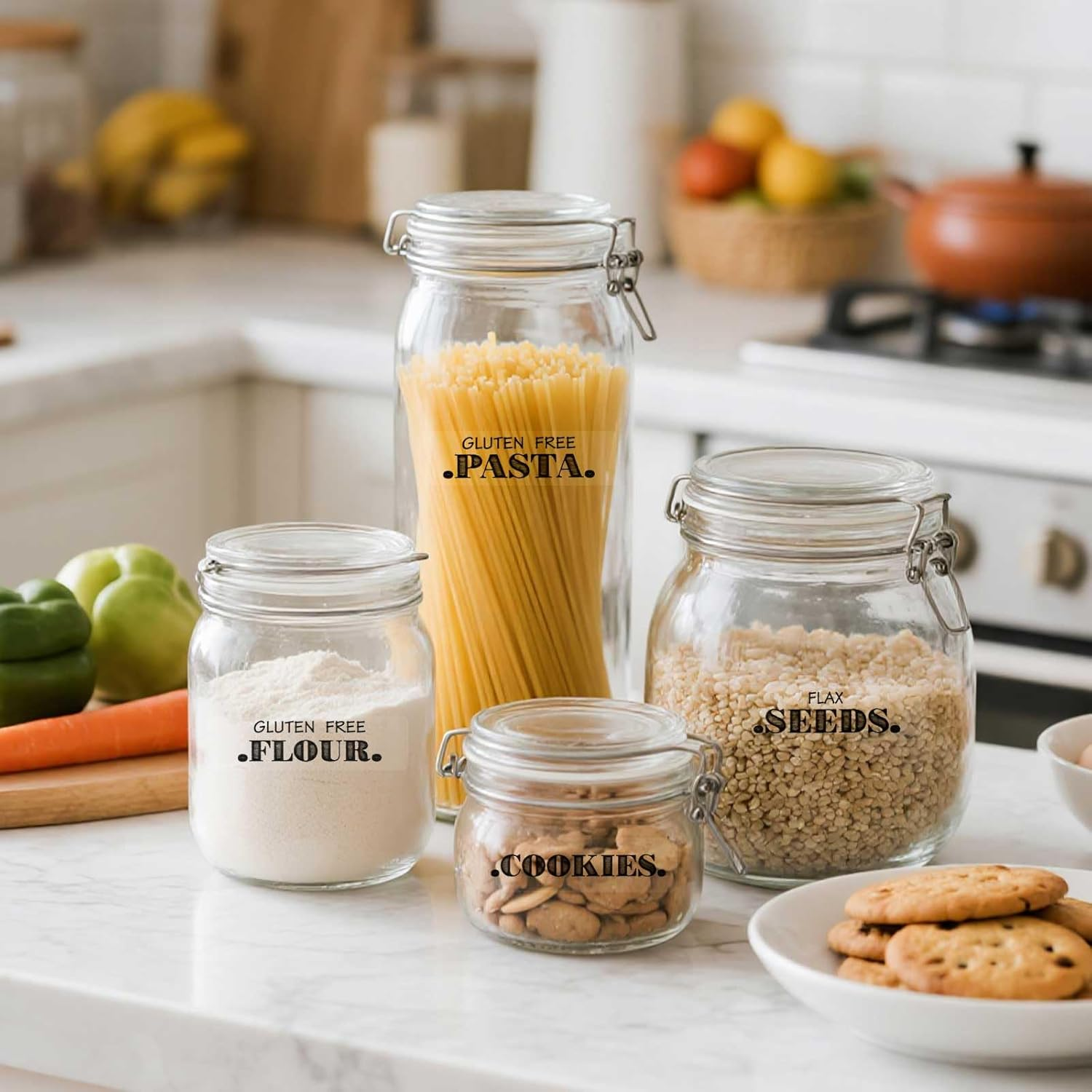 6 Sheets Pantry Labels for Containers, Waterproof PVC Food Storage Labels Self-Adhesive Spice Stickers for Kitchen Organizing image number 2