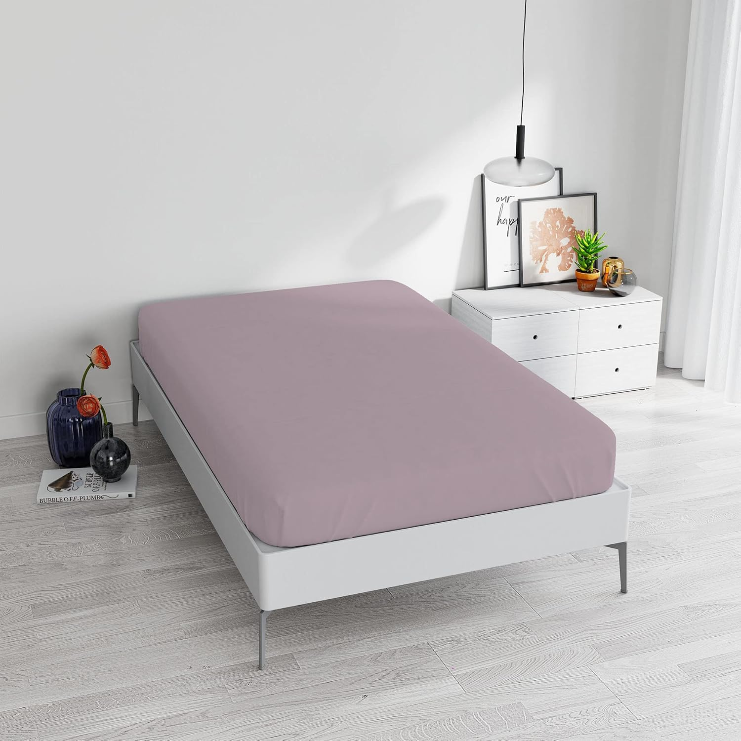 Italian Bed Linen Max Color Sheet with Corners and Elastic Plain 100% Cotton Single 28X14X3 Cm Old Pink image number 2