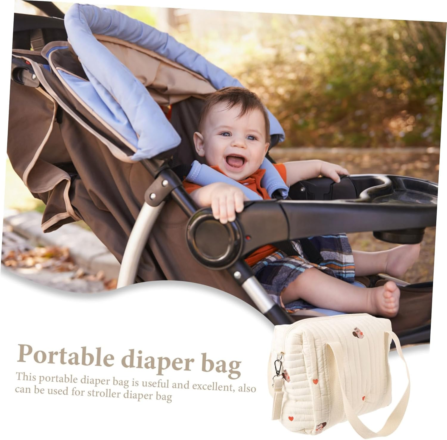 Compact Cotton Diaper Tote Bag Stroller Diaper Bag Double Straps Backpack Medium Size Travel Organizer Outdoor Use image number 4