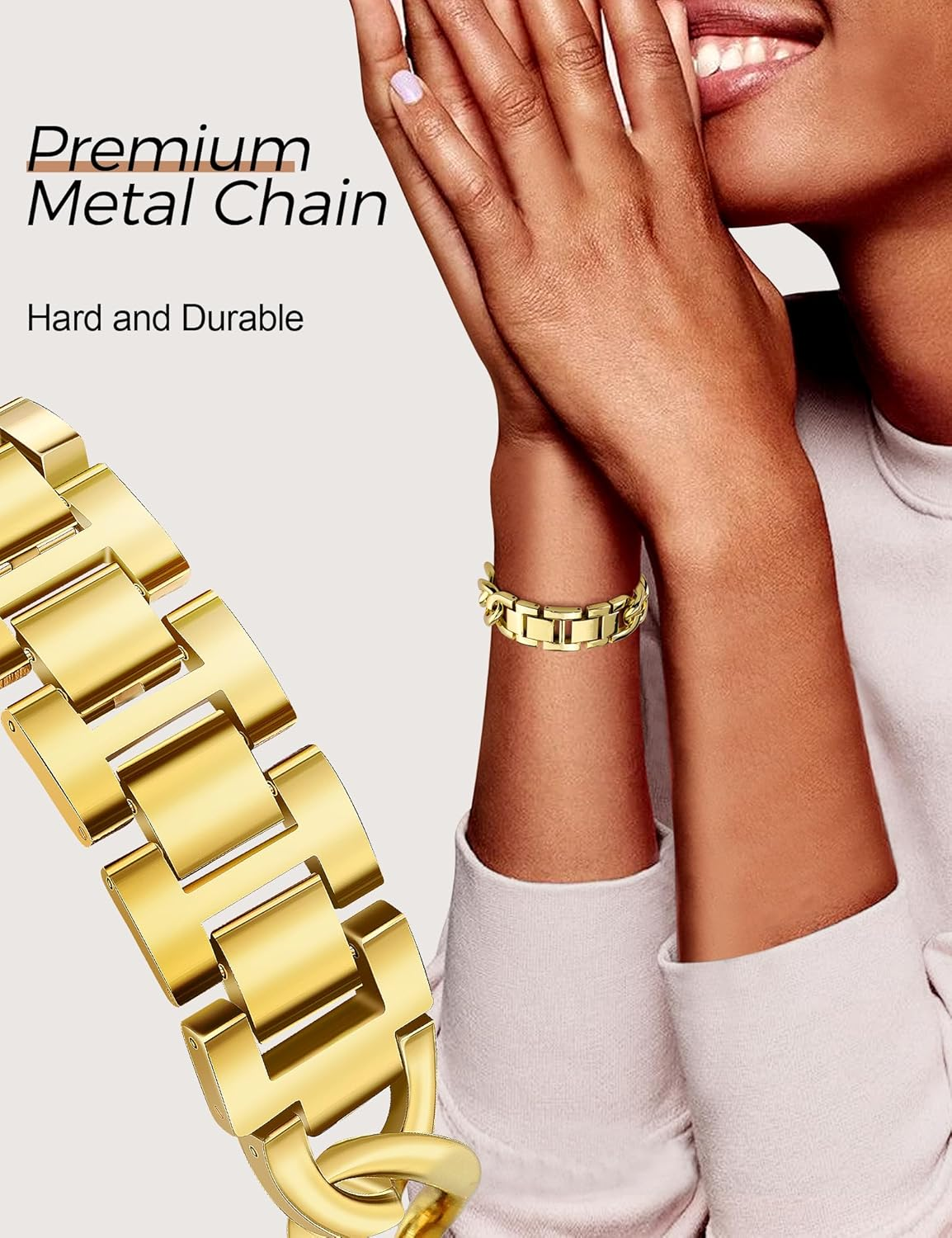 JR.DM Gold Metal Bracelet Bands for Women Compatible with Samsung Galaxy Watch 8 40 Mm 44 Mm/8 Classic 46 Mm Adjustable Cowboy Double Chain Dressy Fashion Jewellery Wrist Band for Galaxy Watch 8/8 - A1 Silver image number 6