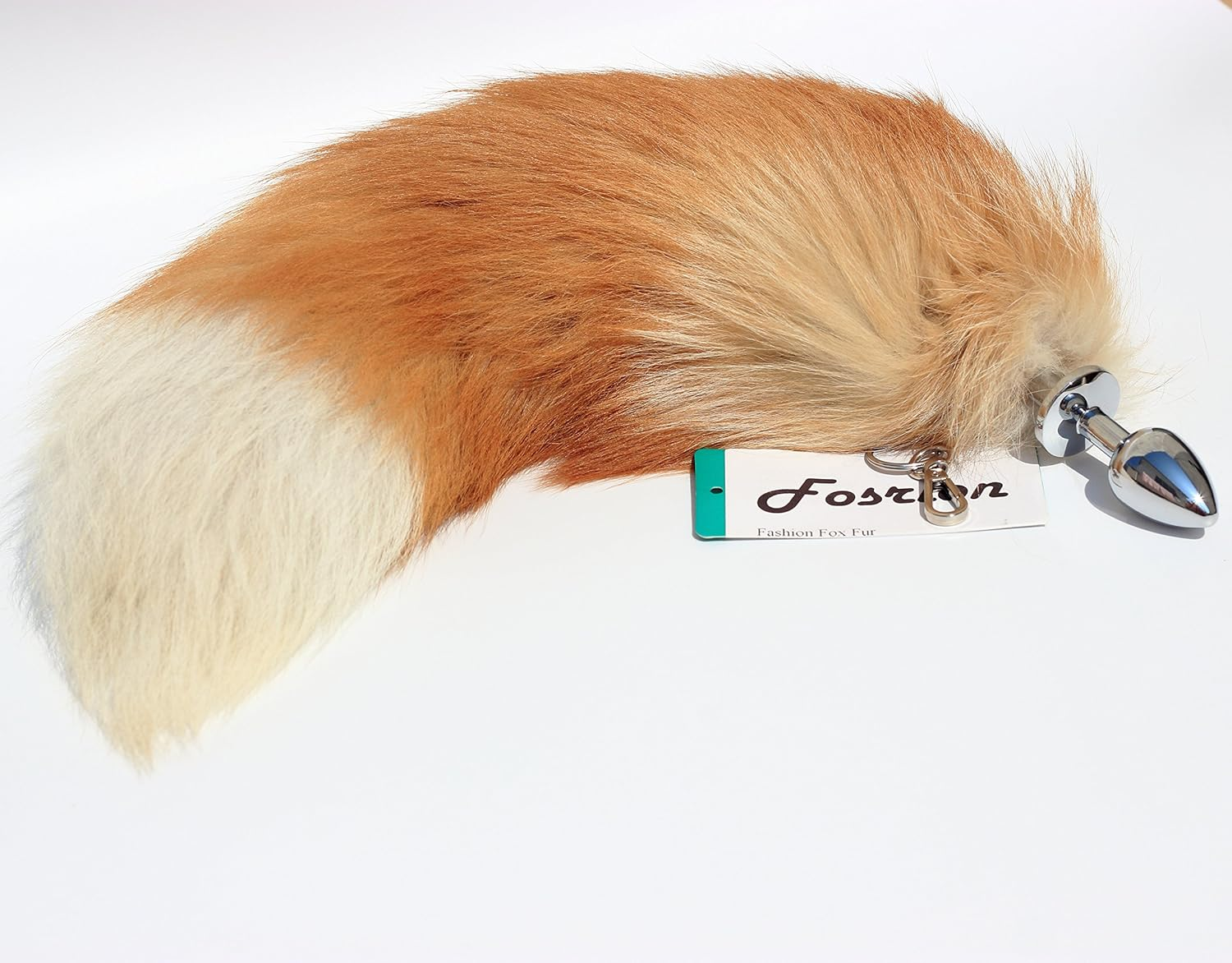 Ethical Luxury Danish Fox Tail Anal Plug: Elegance & Comfort in Stainless Steel (Orange, Small Plug) image number 3