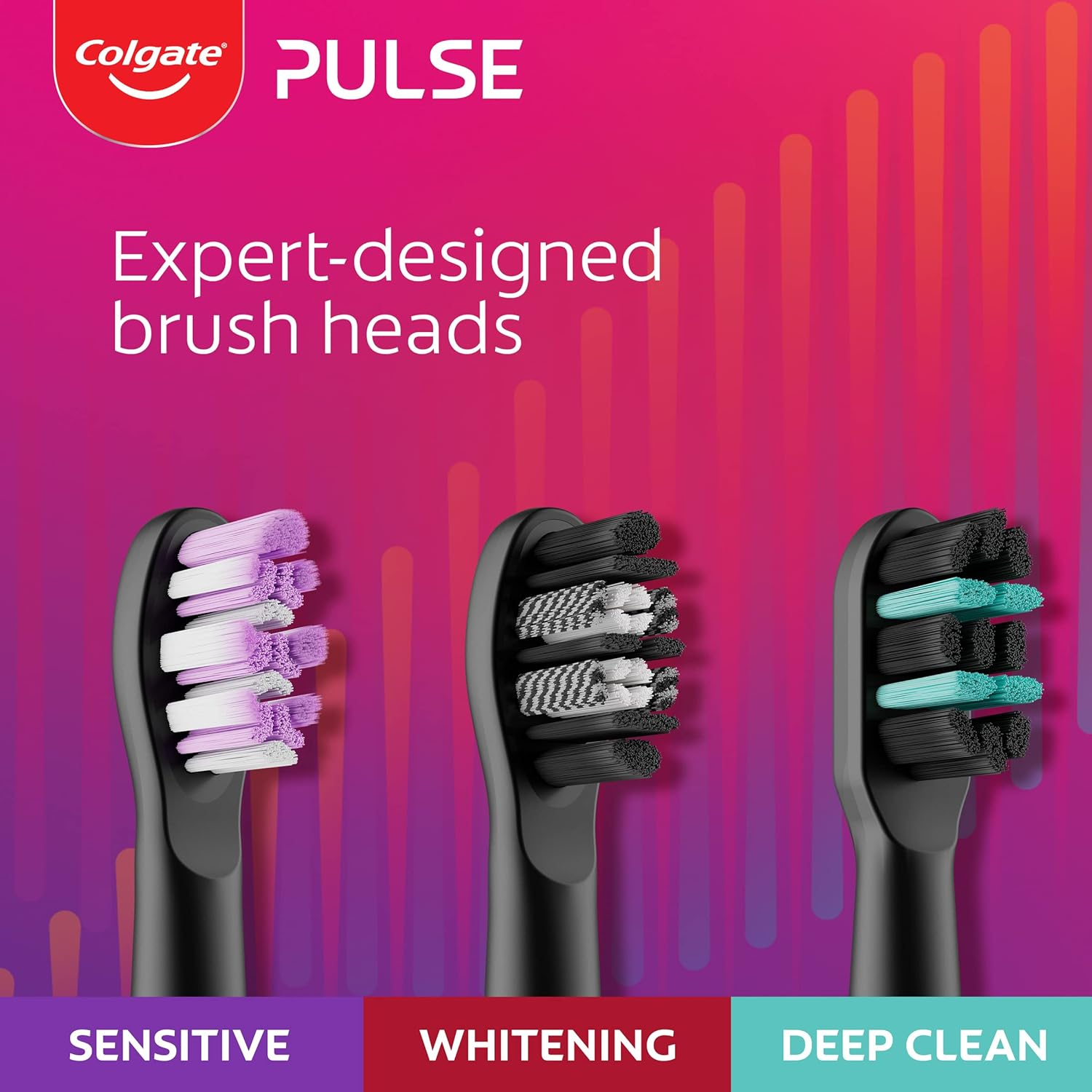 Colgate Pulse Connected Series 2 Deep Clean and Sensitive Electric Toothbrush, 1 Pack with 2 Refill Heads, Plaque Removal
