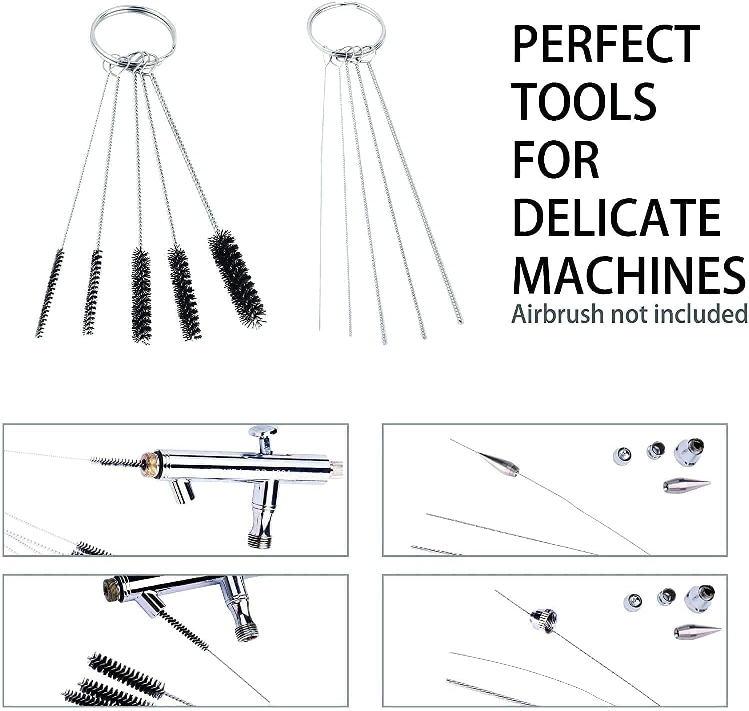 Airbrush Cleaning Kit 3 Set Spray Repair Tool with Stainless Steel Needle and Brush Set Airbrush Painting Cleaning Tools Kit (5 Pc Cleaning Needles 5 Pc Cleaning Brushes 1 Wash Needle) image number 2