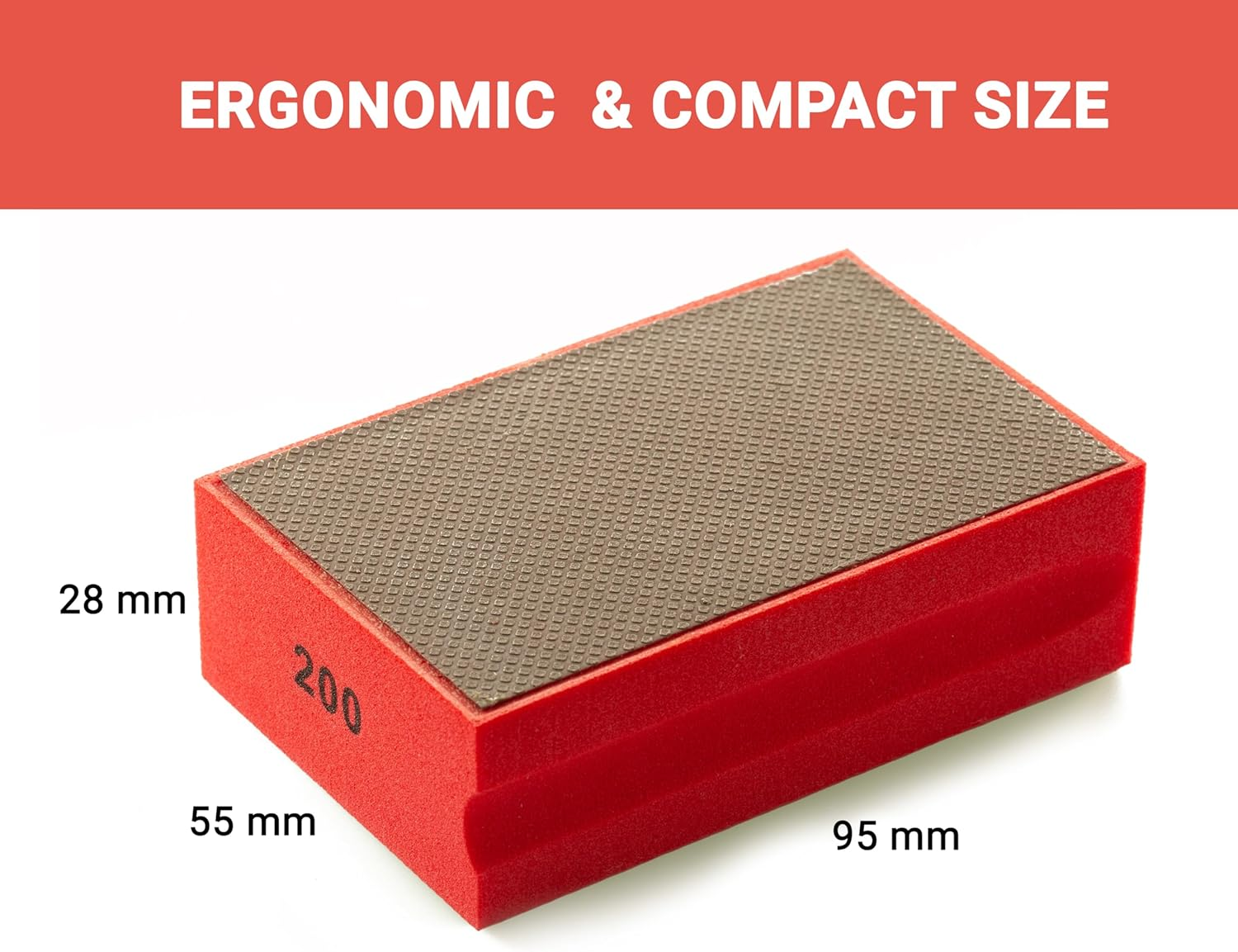 Glass Polish 15102 Diamond Hand Pad Sanding Block for Smoothing, Edging & Polishing 95 X 55Mm - Grit 200 image number 2