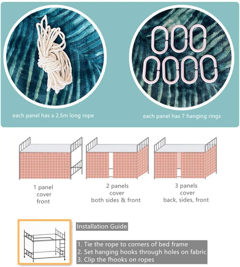 Bottom Bunk Bed Curtains Sheer Privacy Cloth Underbed Curtains for Low Loft Bed Twin, 2 Panels, Light Blue Dinosaur image number 5