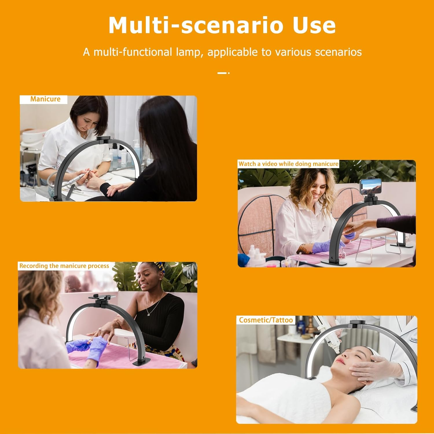 SAILESI 29Inch Half Moon Light for Nail Desk, 4700LM 38W Foldable Nail Table Lamp with 3 Color Temperature 3000K-6000K,10 Brightness Dimmable, Lash Light for Beauty Manicure Eyelashes Tattoos, Black