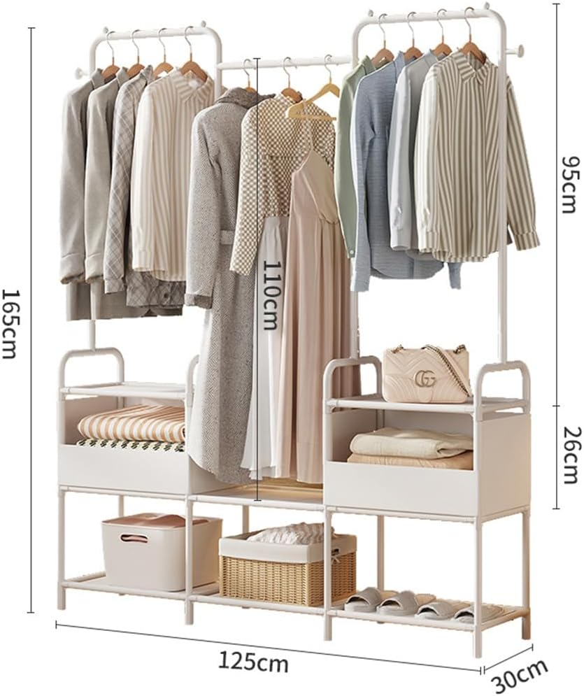 Clothes Rack, 3 Rods Portable Clothing Hanging Garment Rack, Clothing Rack with 6 Shelves and 2 Storage Pockets image number 1