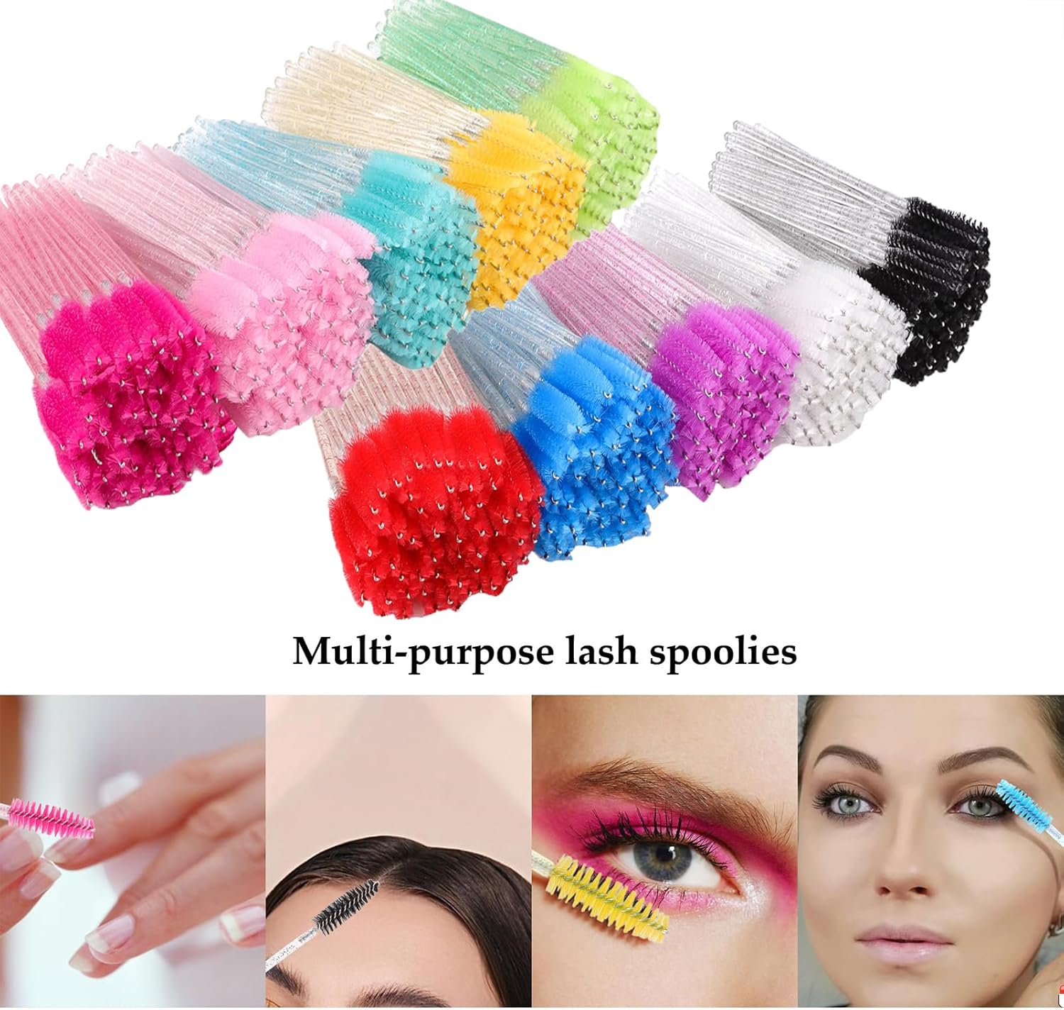 150 PCS Disposable Eyelash Brushes, 10 Color Mascara Wands with Storage Container, Lash Eyebrow Spoolie Brushes Kit with Soft Flexible Head for Eyelash Extensions, Eyebrow and Makeup