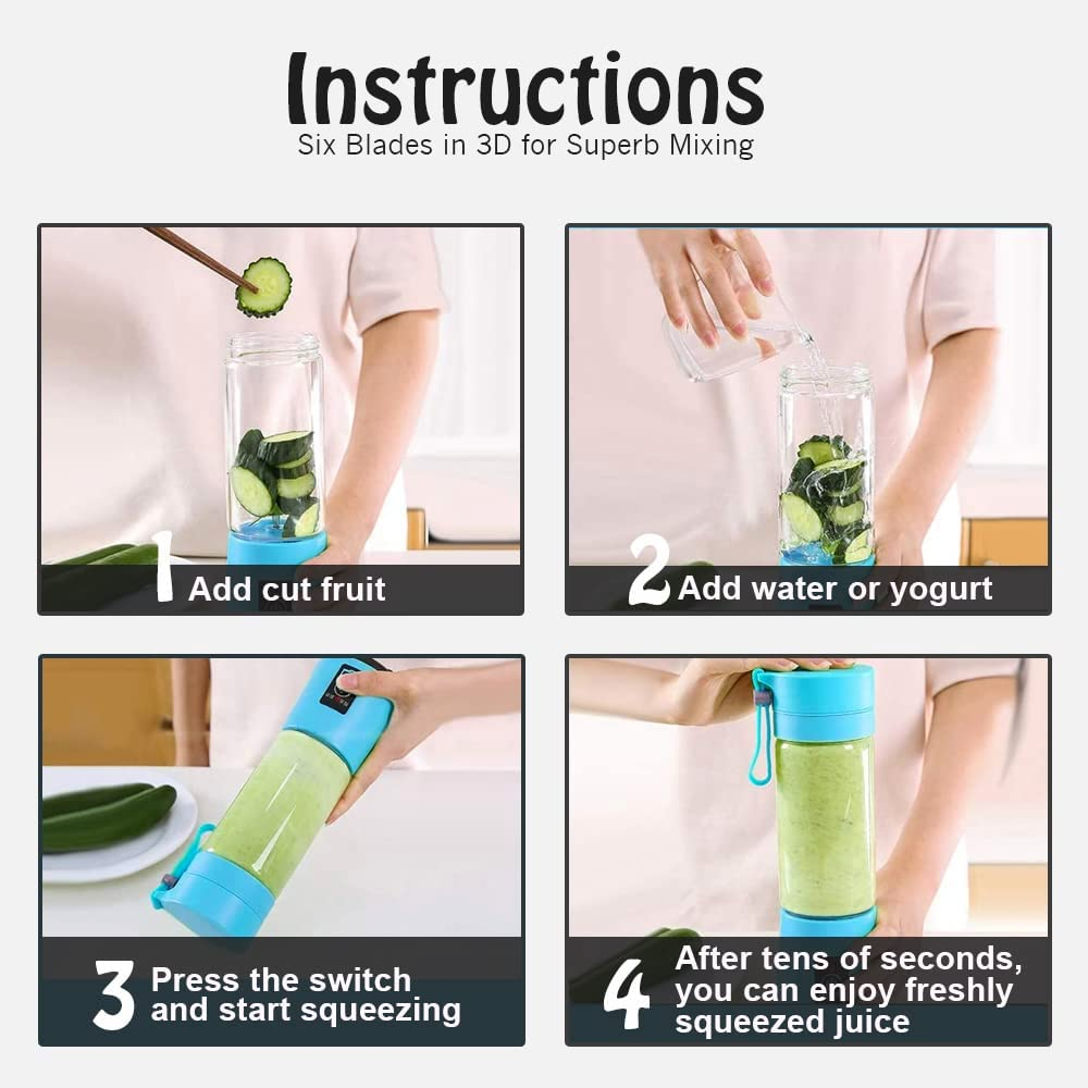 Portable Juice Blenders, 6-Blade Portable Personal Juice Blender Machines Extractor Household Fruit Smoothie Milkshake Mixer with Micro USB Rechargeable for Travel Outdoors, Office, Picnic, Fitness Center, SAA AU Standard (Black) image number 1