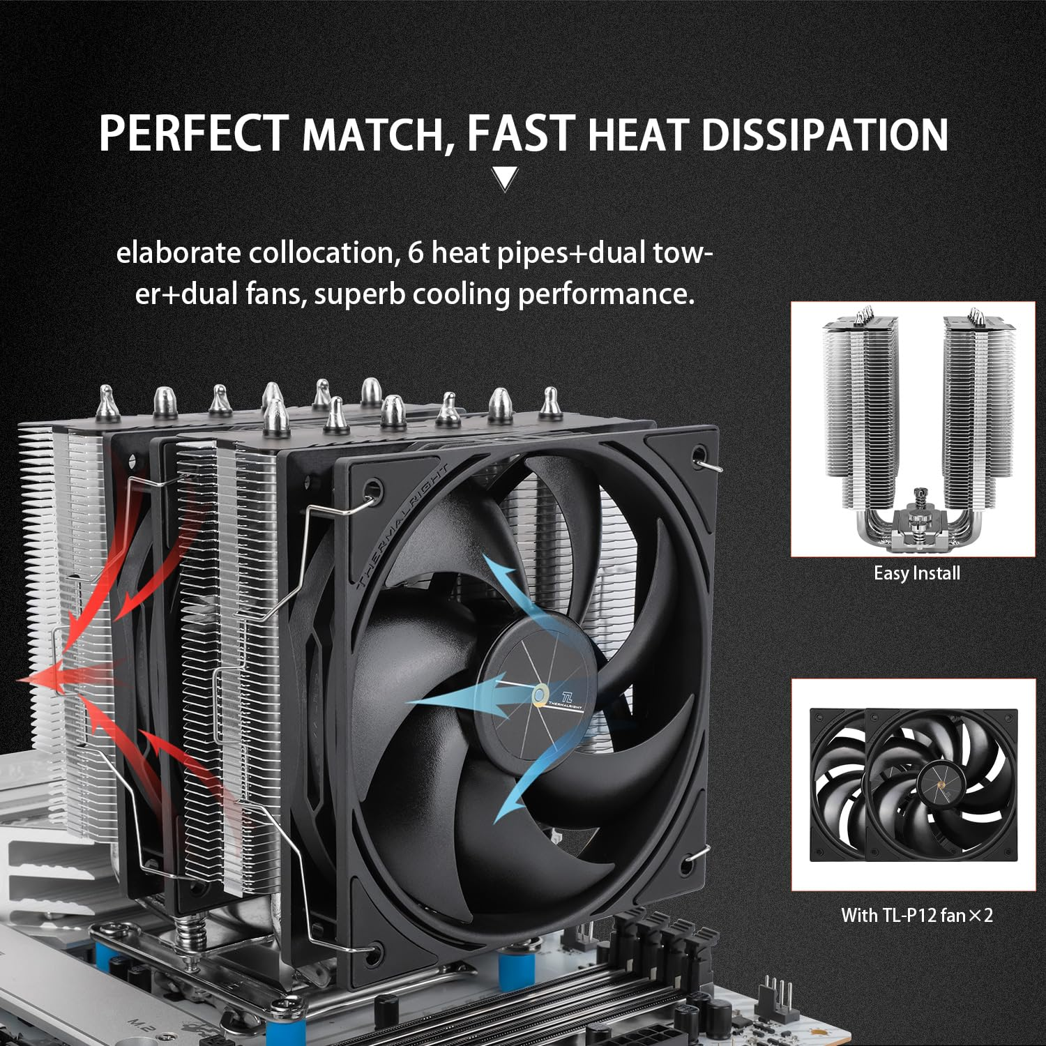 Thermalright Peerless Assassin 120 SE V3 CPU Air Cooler, 6 Heat Pipes Dual Towers Cooling, with Dual TL-P12 PWM Fans, 2000RPM Speed, Desktop PC Cooler for Intel LGA 1851/1700/1150/1151/1200,AM4 AM5 image number 5