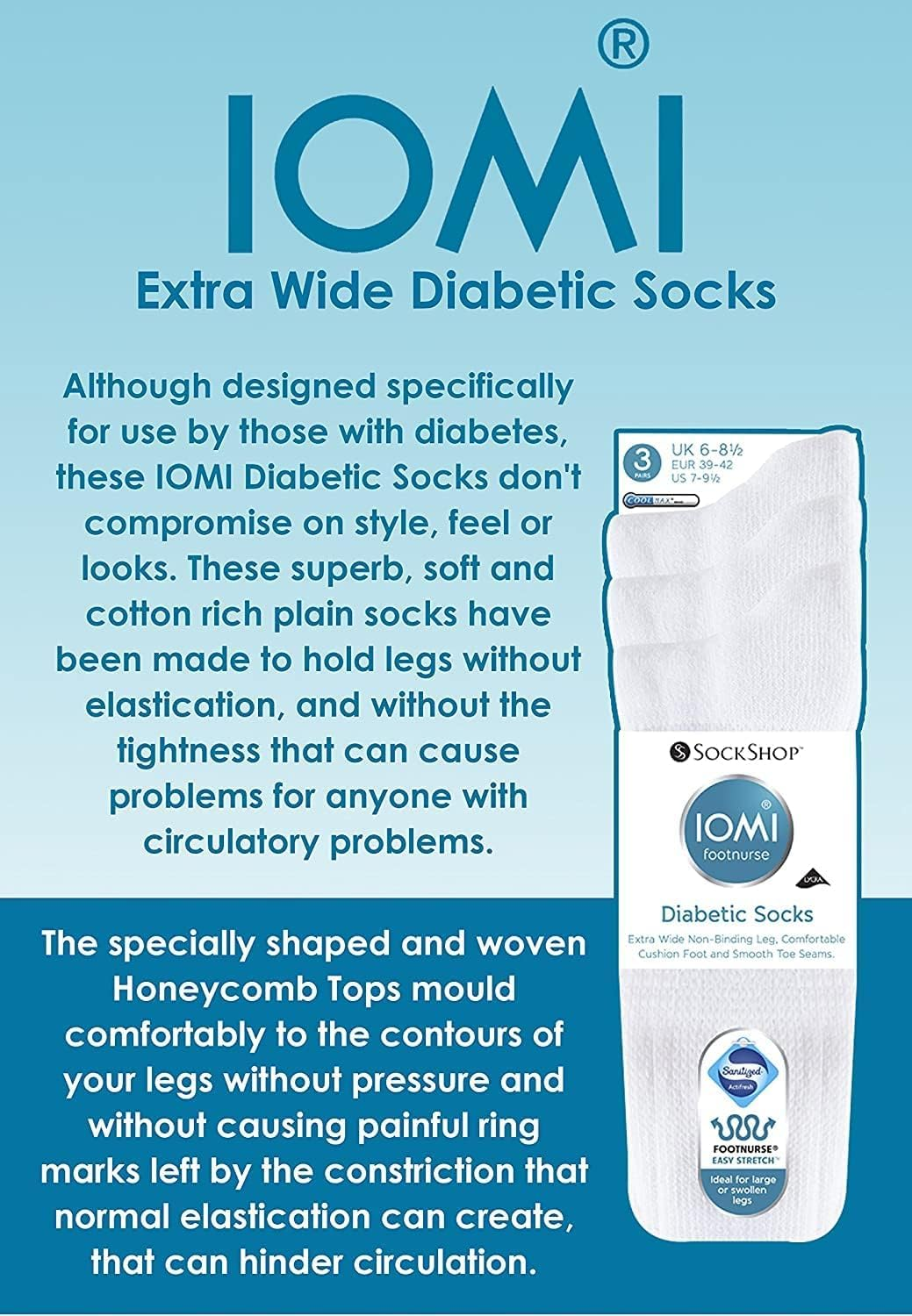 IOMI Footnurse | Sockshop | Bamboo Blend Cushion Foot Diabetic Crew Socks | Comfortable and Therapeutic | 3 Pairs | Extra Wide Non-Binding Leg | White image number 1