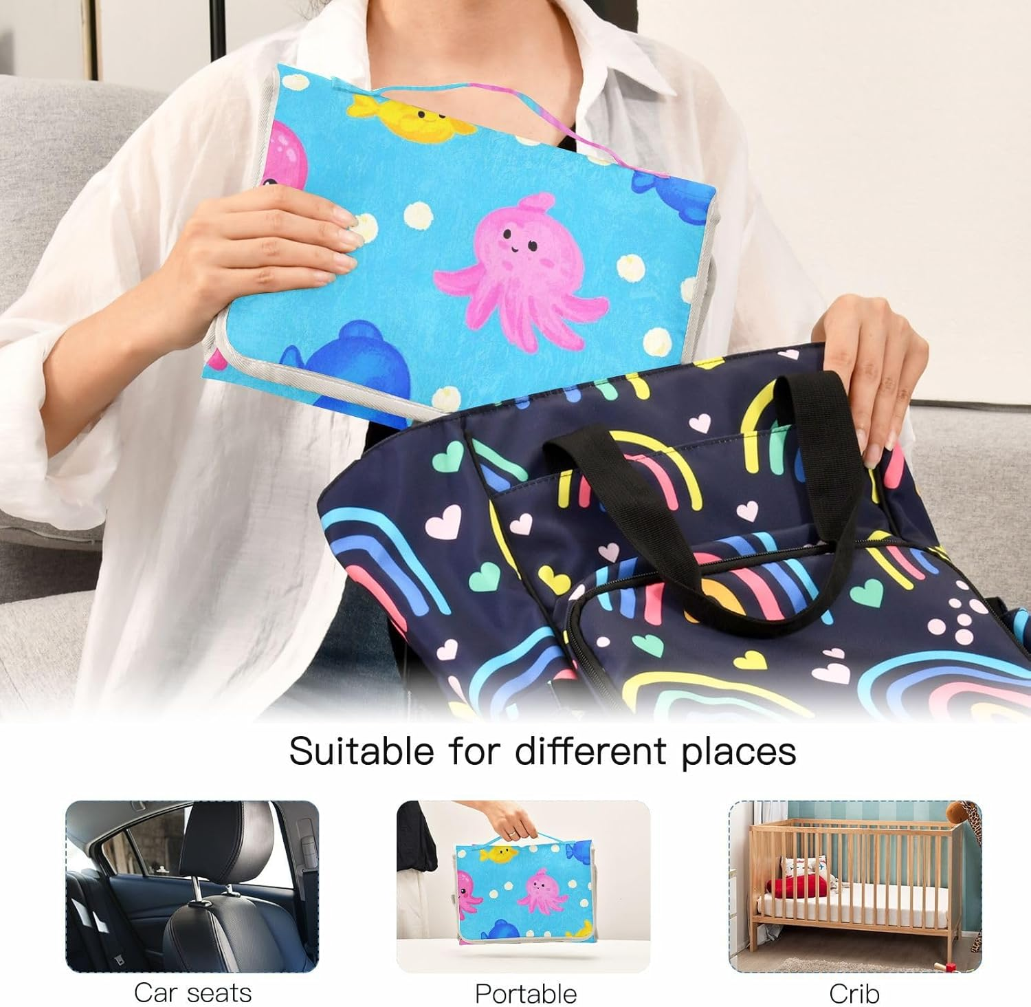 Reusable Changing Mat with Tissue Pocket Cartoon Animal Animal Sea Fish Blue Colorful Waterproof Changing Pad Lightweight & Foldable Changing Cambiadores De Pa?Ales Para Bebes image number 5