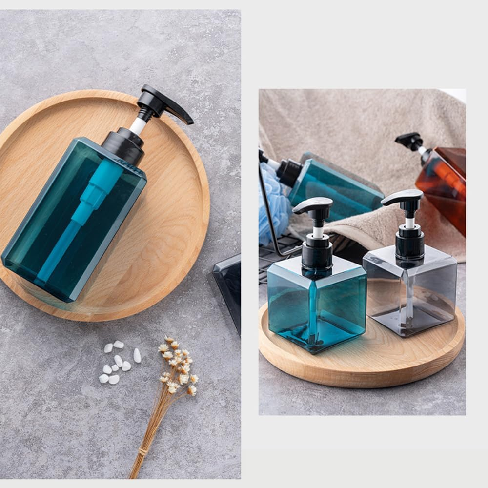 Jansburg Square Plastic Pump Bottle Dispenser Set, 250Ml, 4-Pack, Refillable for Soap, Lotion, Shampoo, Essential Oil, Bathroom, Travel image number 1