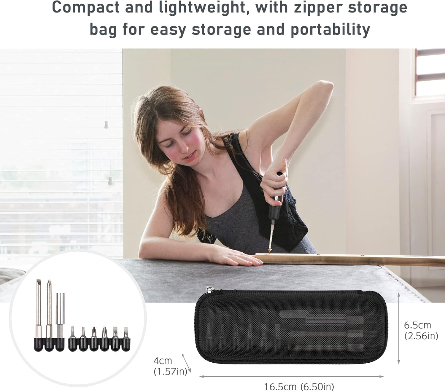 Xinyee 4.2V Mini Cordless Screwdriver Kit with 8 Screw Bits Slotted Cross Pozi, Hand Tool Electric Screwdriver Type-C USB Rechargeable Handheld Screw Driver Forward/Reverse Rotation, with Zipper St image number 6