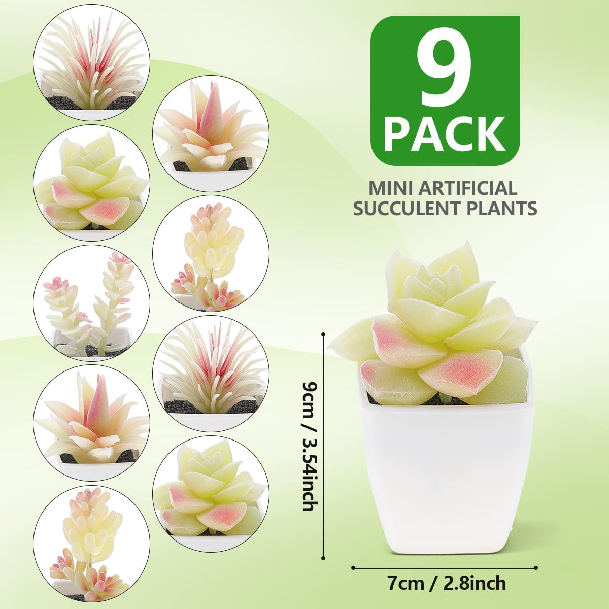 9 Pcs Artificial Succulents Plants in White Pot Small Fake Succulent Echeveria DIY Home Office Indoor Bathroom Living Room Decoration image number 1