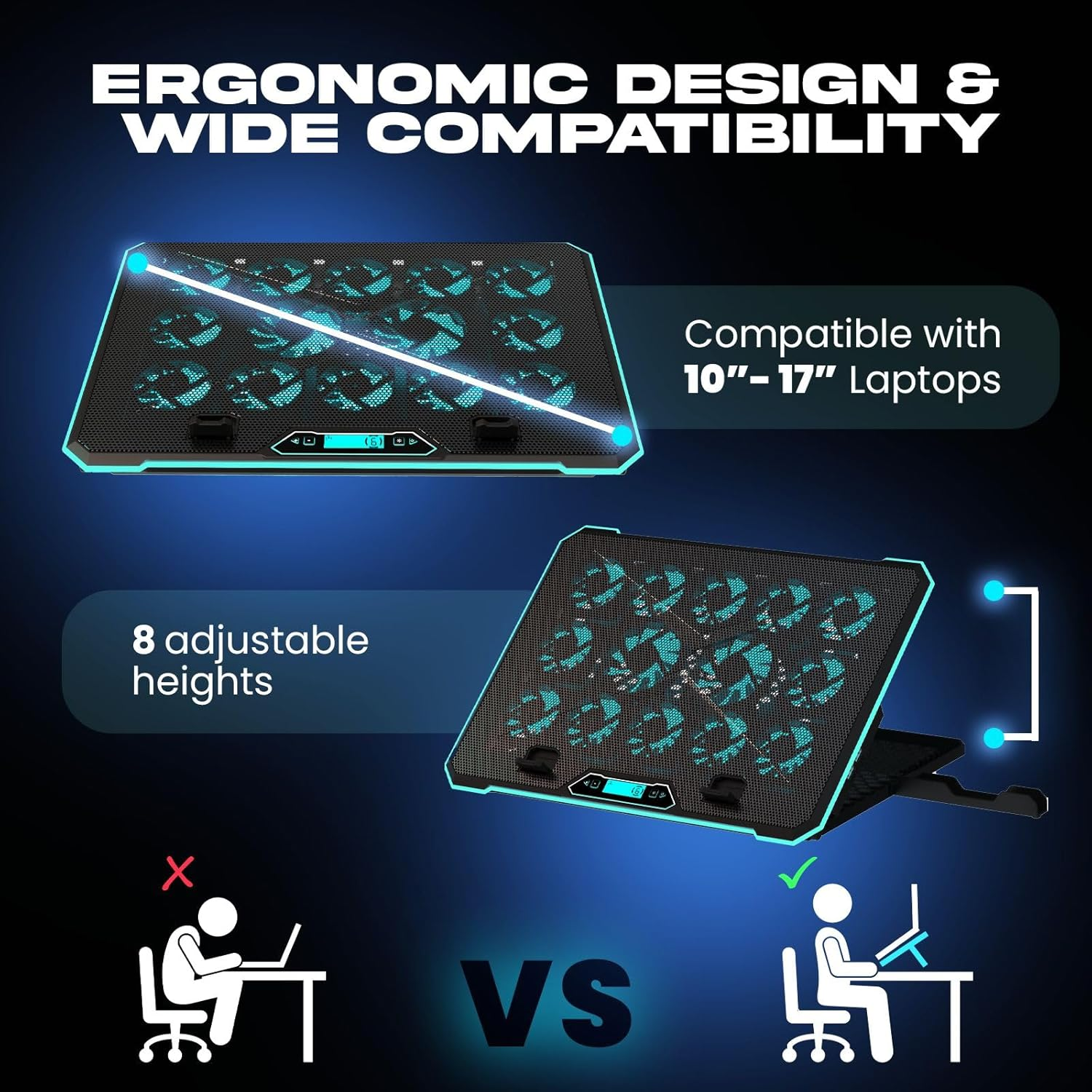 KLIM V14 Gaming Laptop Cooling Pad with 14 Fans + New Version + Gaming Laptop Cooler + Stable RGB Laptop Stand with Fan + Compatible up to 17" + 2 USB Ports + Phone Holder + 5 Year Warranty image number 6