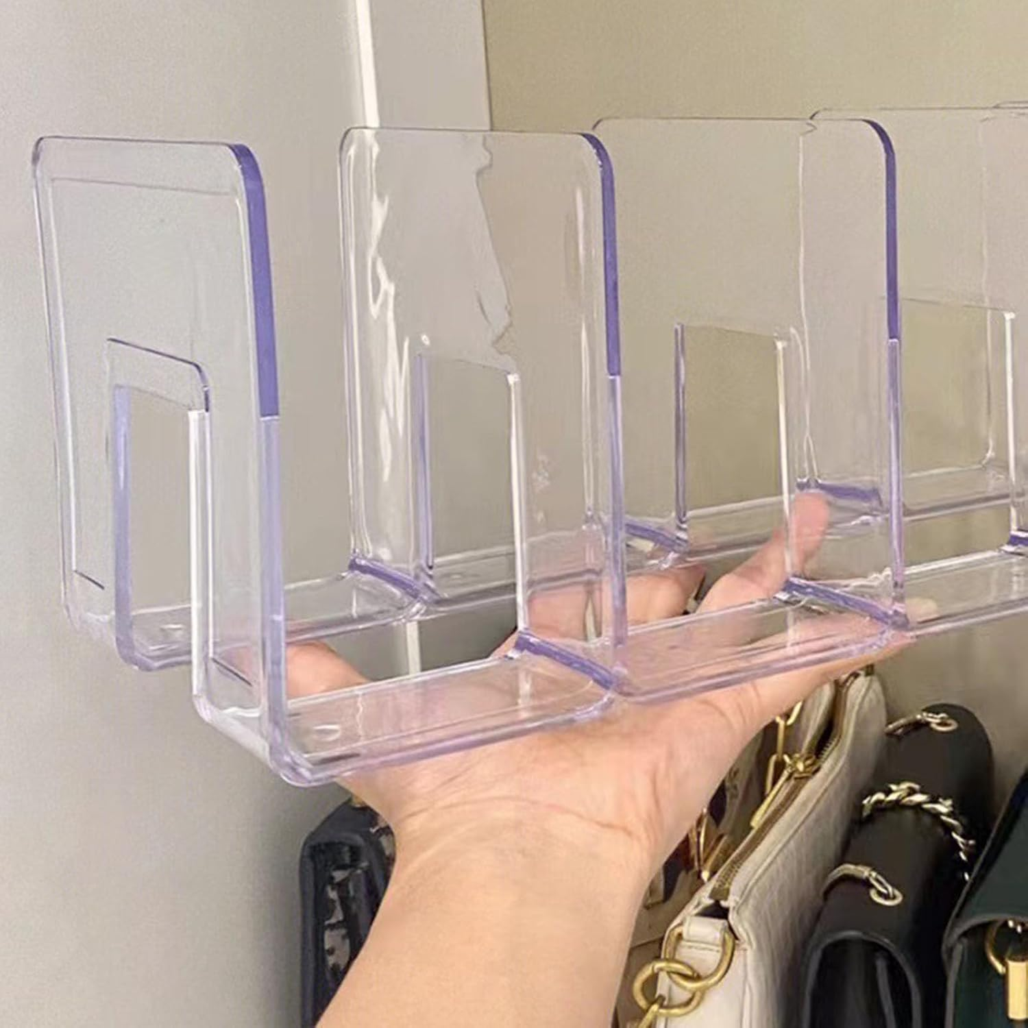 Omabeta 1PCS 4 Layer Bag Organizer Separators, Clear Stackable Handbag Organiser, Easy to Select for Closet Bookshelf Bedroom, Purse Shelf Dividers Storage Rack,32 * 14.5 * 13Cm image number 1
