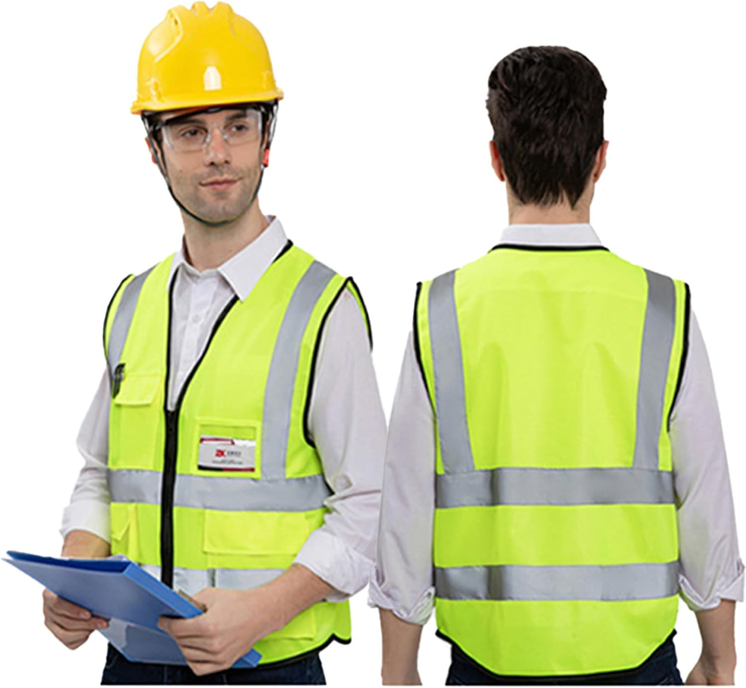 2 Pack Bokmaton High Visibility Zipped Vest, Hi-Vest with Reflective Strips for Safety Work on Construction Site image number 3