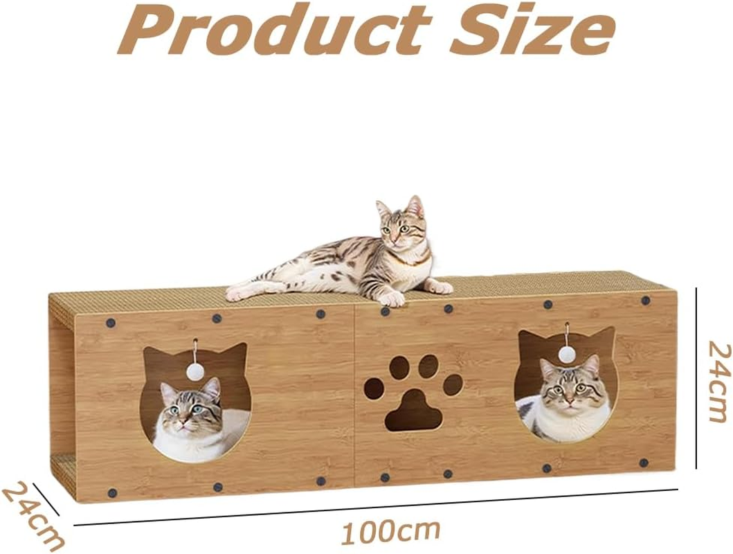 TOMVAES Cat Tunnel Scratcher, Durable Wooden Mog Play Tunnel with Scratching Board, for Indoor Cats Climbing, Sleeping, Playinteractive Toy (24 X 24 X 100 CM) image number 1
