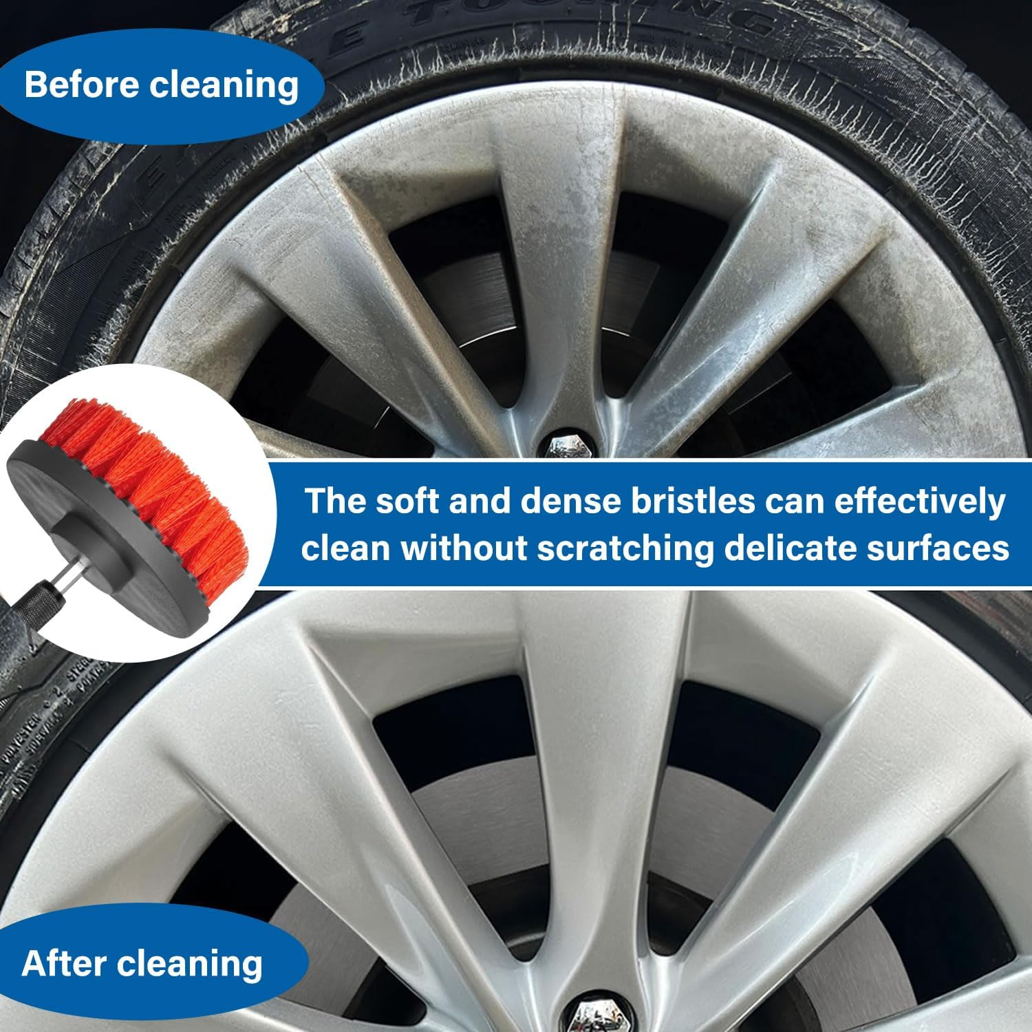 TOPEX 14-Piece Drill Brush Attachment Kit, 2-In-1 Clean & Polish Power Scrubber Set for Scrubbing- Multi Surface Use on Household, Auto Detailing with Assorted Brushes, Pads & Extension Rod image number 3