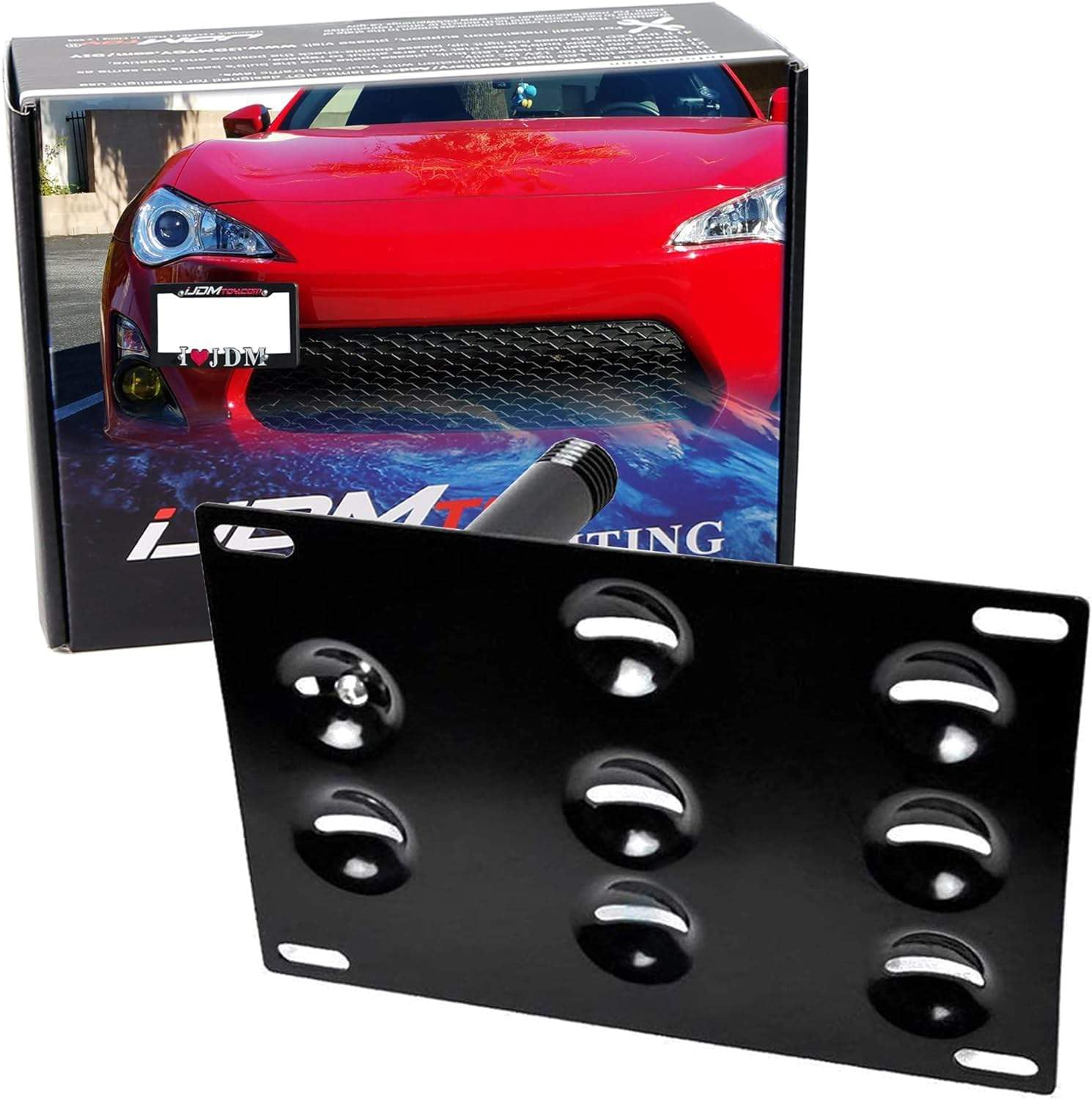 Ijdmtoy No Drill Front Bumper Tow Hook License Plate Mounting Bracket Adapter Kit Compatible with 13-17 Scion FRS, 13-21 Subaru BRZ & 15-21 WRX, 10-15 Toyota Prius & 17-21 86 image number 1