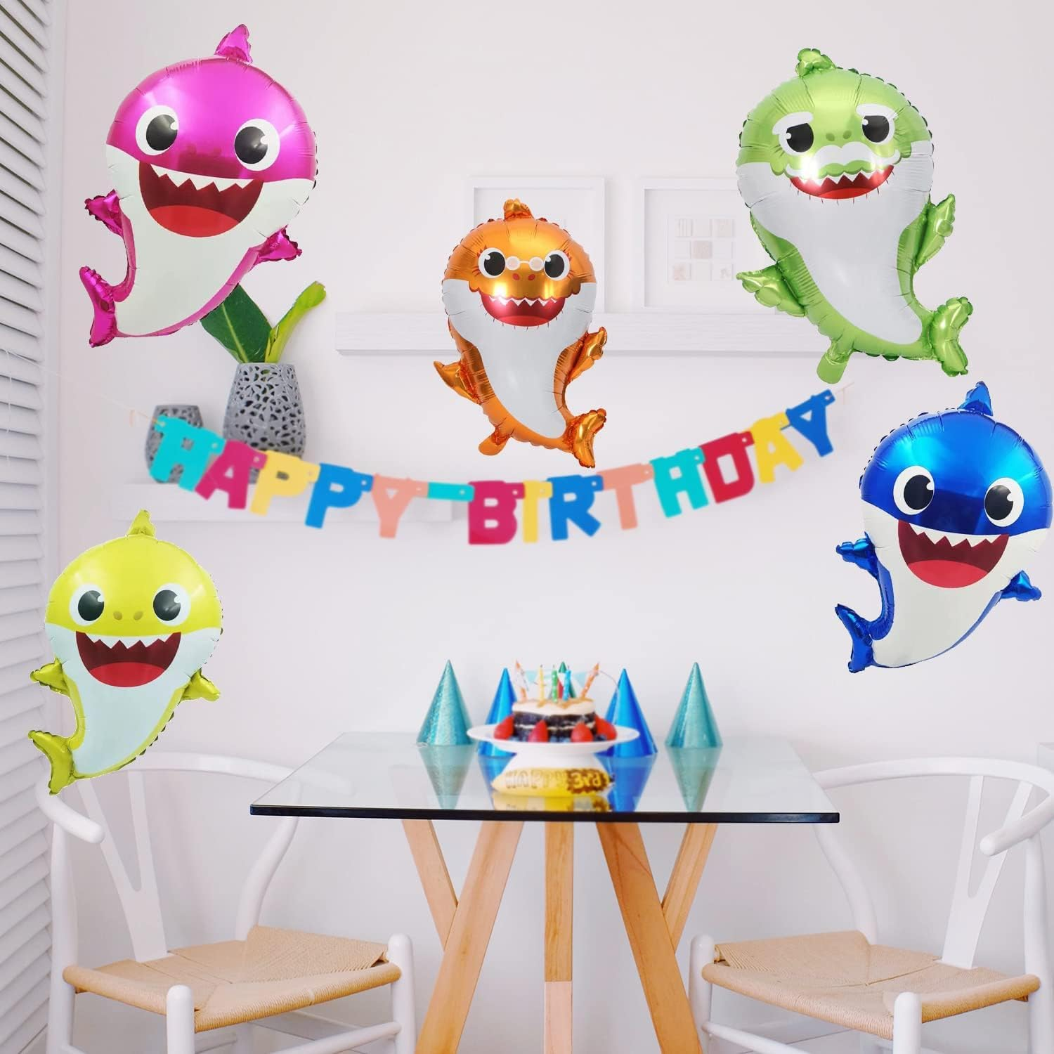 DAPIN Baby Shark Party Decorations, 5 Packs of Shark Helium Balloons 24 Inches for Ocean Themed Parties, Undersea Parties, Baby Shark Family Themed Birthdays image number 6