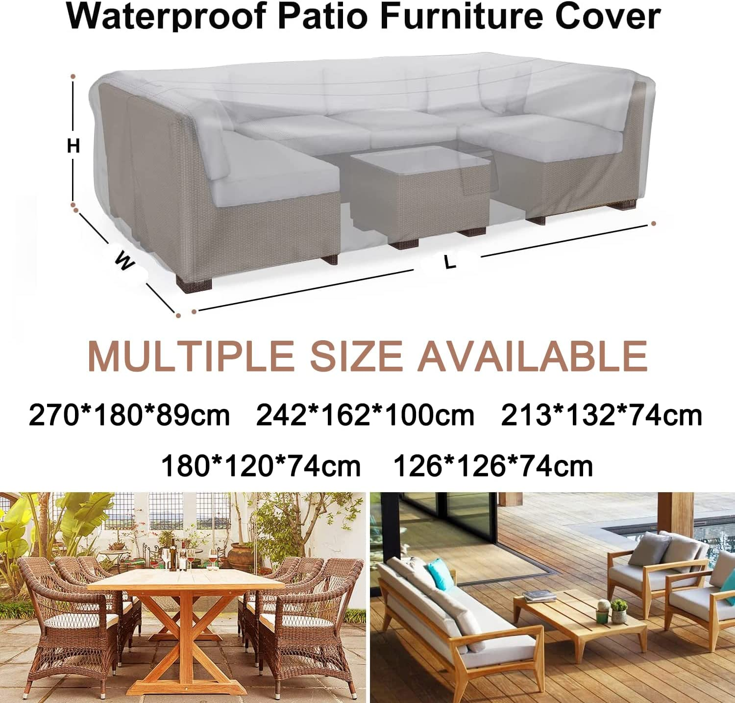 Patio Furniture Set Cover Waterproof, DFWEIHUI Outdoor Sectional Sofa Set Cover Heavy Duty 210D Table and Chair Set Cover (250 * 150 * 90)