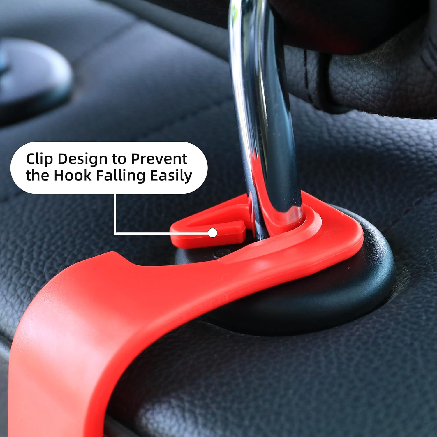 Amooca Car Seat Headrest Hook 4 Pack Hanger Storage Organizer Universal for Handbag Purse Coat Universal Fit Vehicle Car Red with Clip image number 3