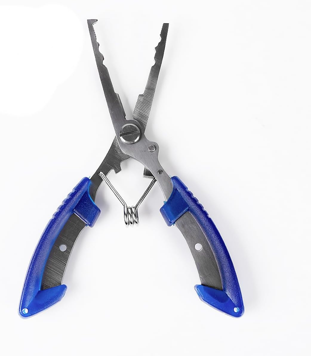 NUZAMAS Stainless Steel Blue Fishing Pliers - Curved Crimper Line Cut Anti-Rust Fish Catcher Control Gear image number 3