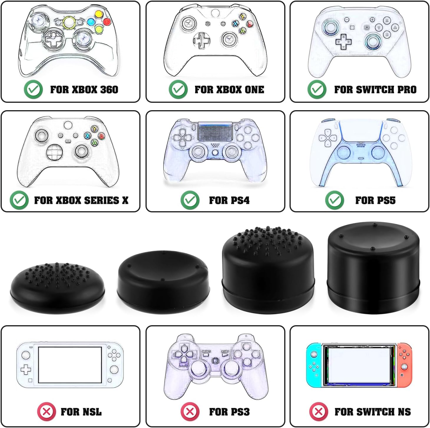 8Pcs Thumb Grip Caps for Playstation Portal, Silicone Joystick Covers Controller Thumb Stick Caps Compatible with PS5 PS4 Xbox One Xbox Series X/S Nintendo Switch Pro Joysticks image number 1