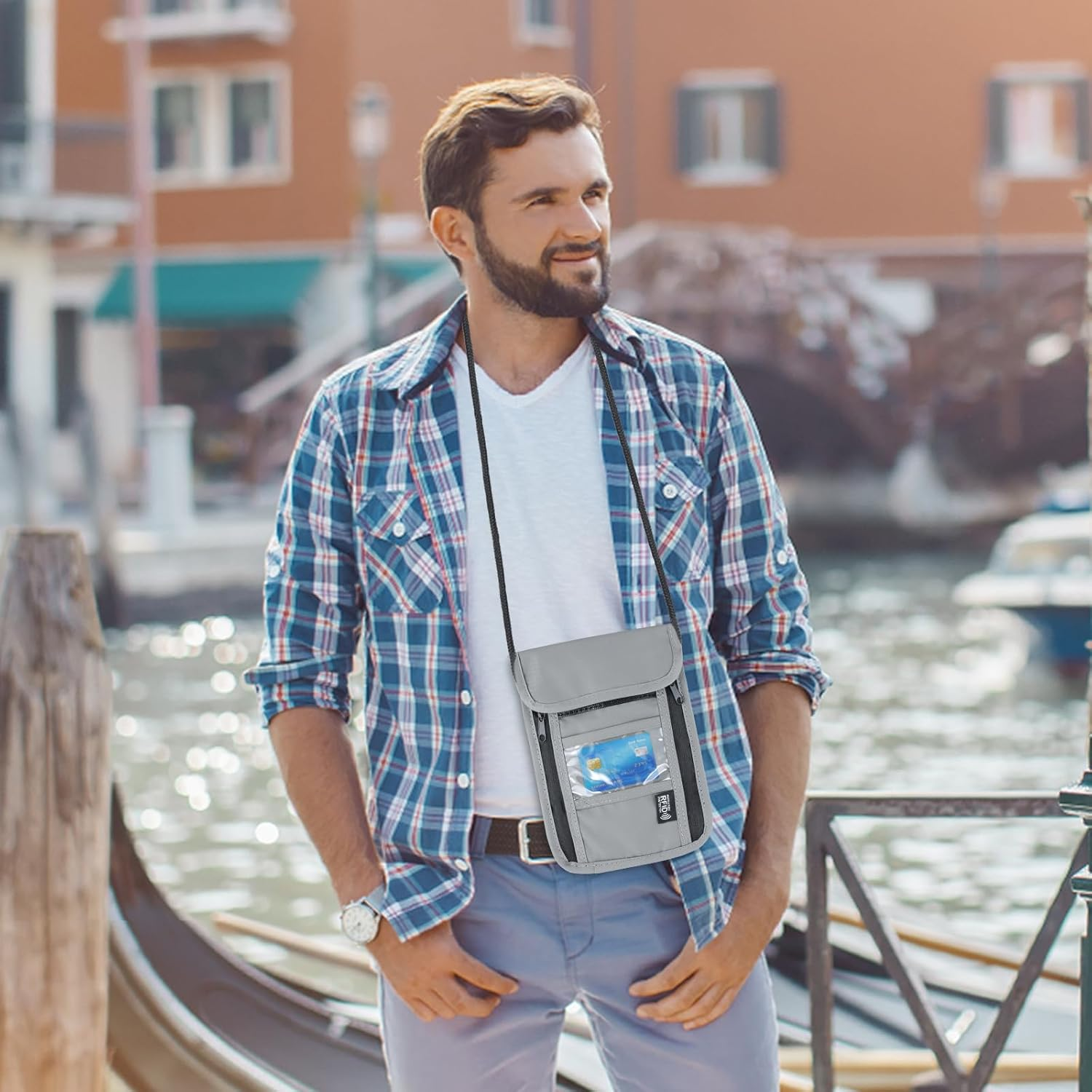 Amexo Neck Pouch, Passport Bag with RFID Protection, Mobile Phone Shoulder Bag, Men'S Anti-Theft Bag for Children, Boys, Girls, Women - Black image number 5