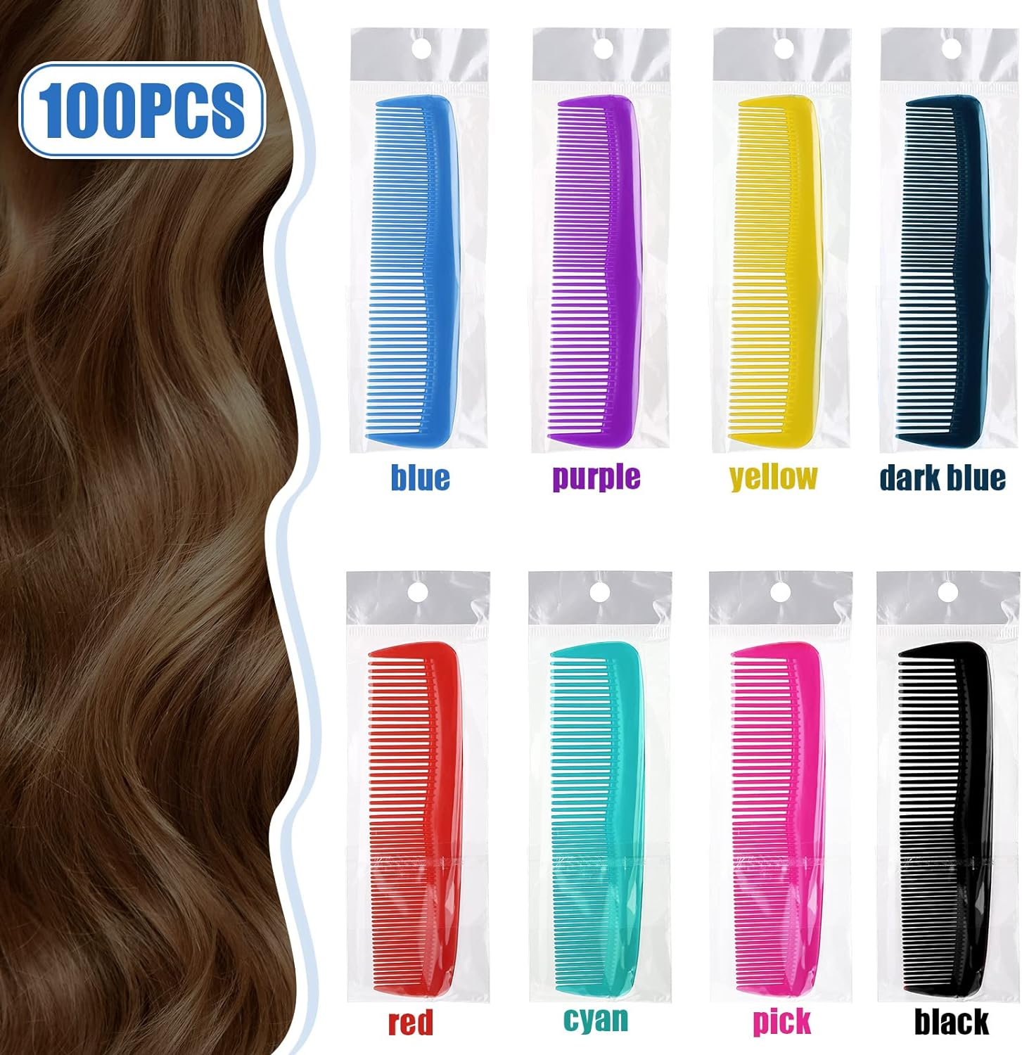 Vesici 100 Packs Combs Bulk Individually Wrapped Multicolor Disposable Travel Comb Bulk Hair for Hotel Small Combs Homeless Shelter Church(Multicolor) - Black,Blue image number 5