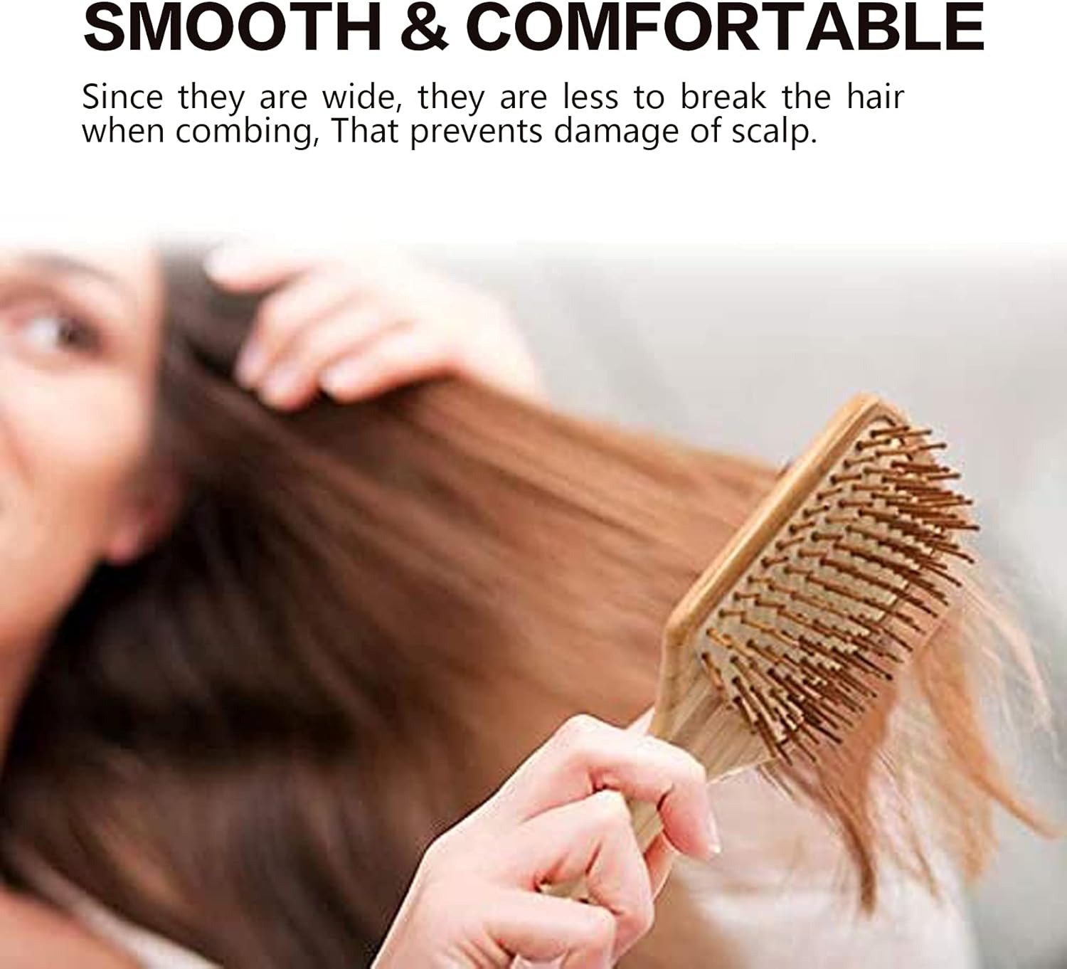 Hair Brush-Natural Wooden Bamboo Detangler Paddle Brush and Comb Set Eco Friendly Hairbrush for Women Men and Kids Thin Long Curly Hair Types and Massage Scalp(2Pcs) image number 6