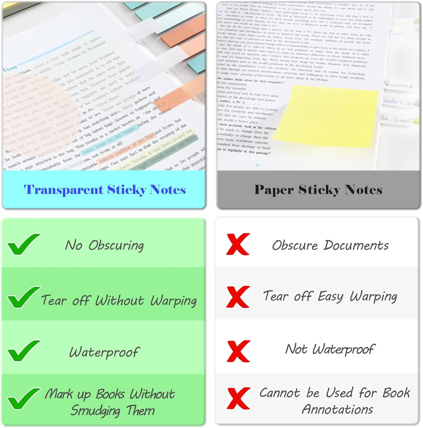 BAYTORY 1060 Sheets Transparent Sticky Tabs, Clear Sticky Notes Markers Index Tabs, Tape Flags for Book Annotation, Aesthetic School Stationary Supplies, Planner Accessories image number 6