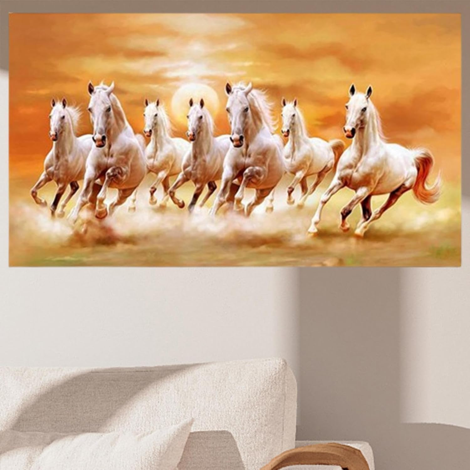 Perfk Seven Horses Picture Canvas Print 7 Running Horses Painting Wall Decor Gift Artwork Print Picture Painting for Wall Farmhouse, S image number 1