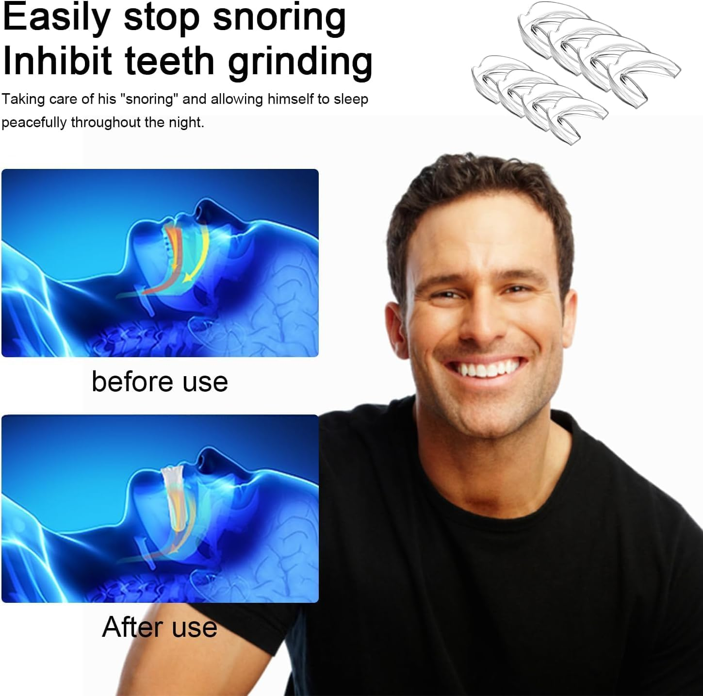 8Pcs Moldable Mouth Guard for Bruxism, anti Snore Mouthguard for Clenching, TMJ, Sport Athletic - 2 Sizes with Two Travel Cases image number 1