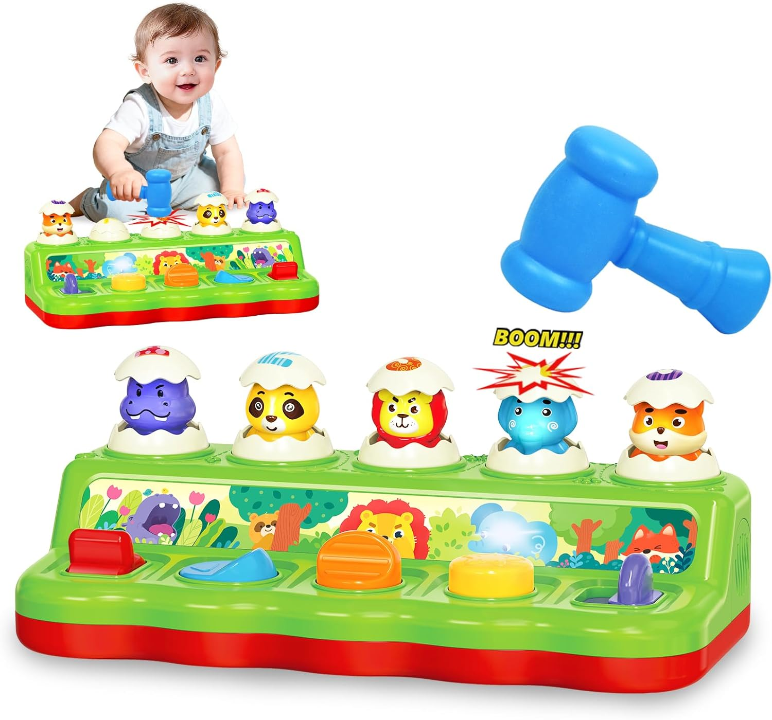 1 2 Year Old Toys for Boys Girls Birthday Gift, Pop up Baby Toys 6-12-18 Months, Learning Educational Montessori Toy for Toddlers, Musical Animal Eggs Toy with Music & Light, Kids Toys 1 Year image number 6